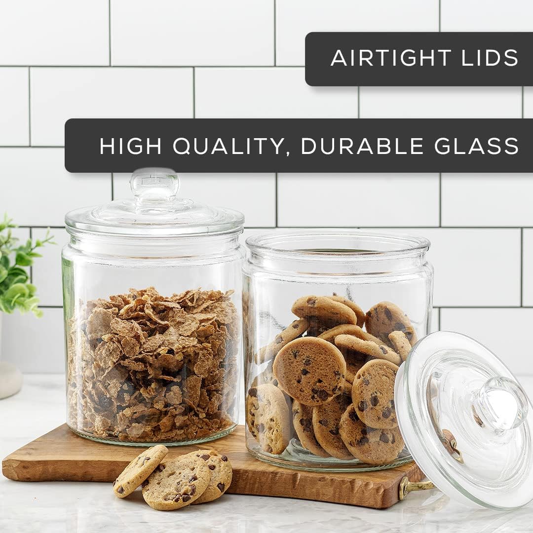 Elegant Cookie Jar. 2 Large Glass Jar With Lid. Jars for Kitchen Counter with Lids, Candy Jar