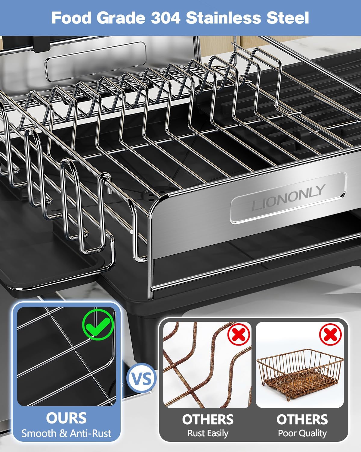 Expandable Dish Drying Rack, Dish Racks for Kitchen Counter, Stainless Steel 304