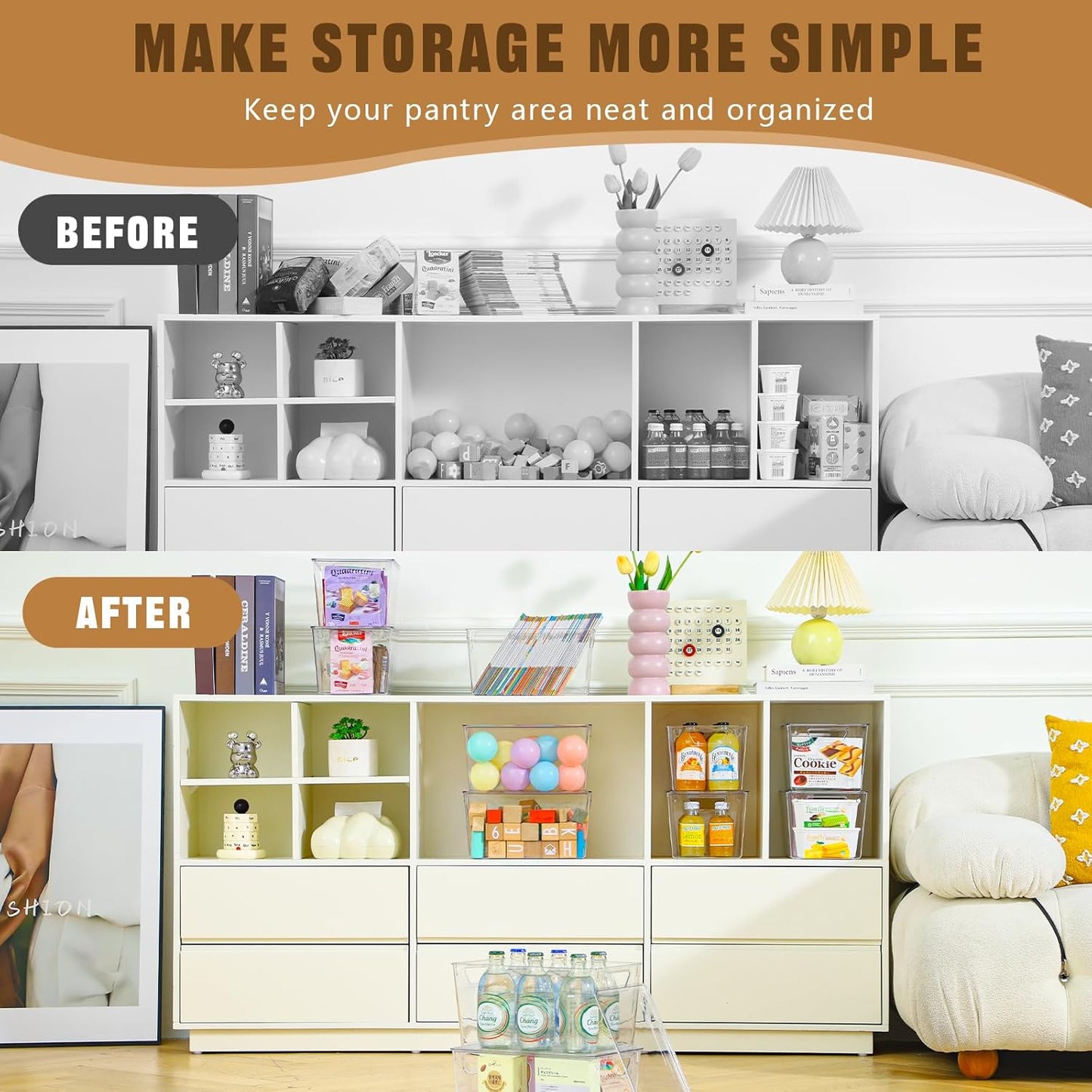 6 Pack Clear Storage Bins with Lids, 7 Quart Stackable Storage Boxes for Storage and Organization