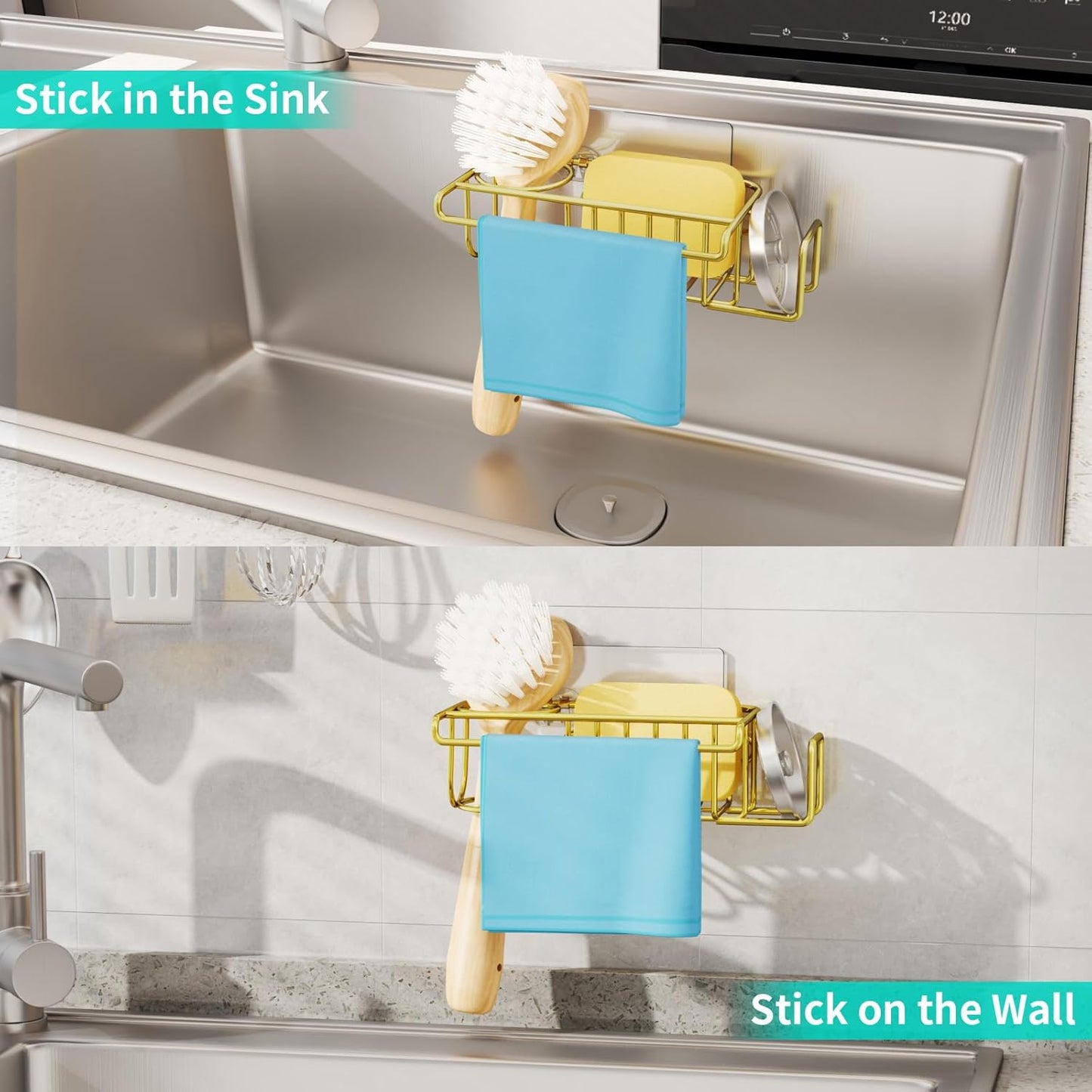 Sponge Holder for Kitchen Sink, No Drill Kitchen Sink Caddy Organizer