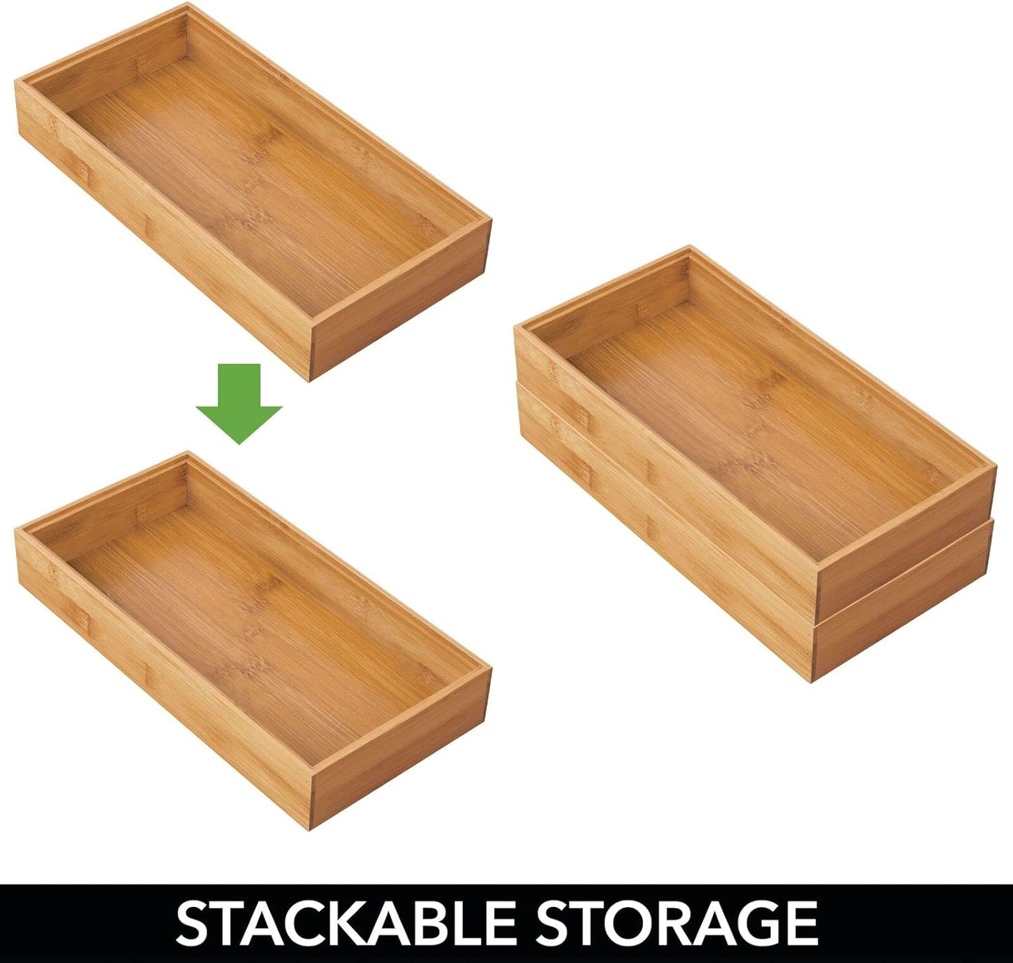 Wooden Bamboo Drawer Organizer - 12" Long Stackable Storage Box Tray for Kitchen Drawers/Cabinet