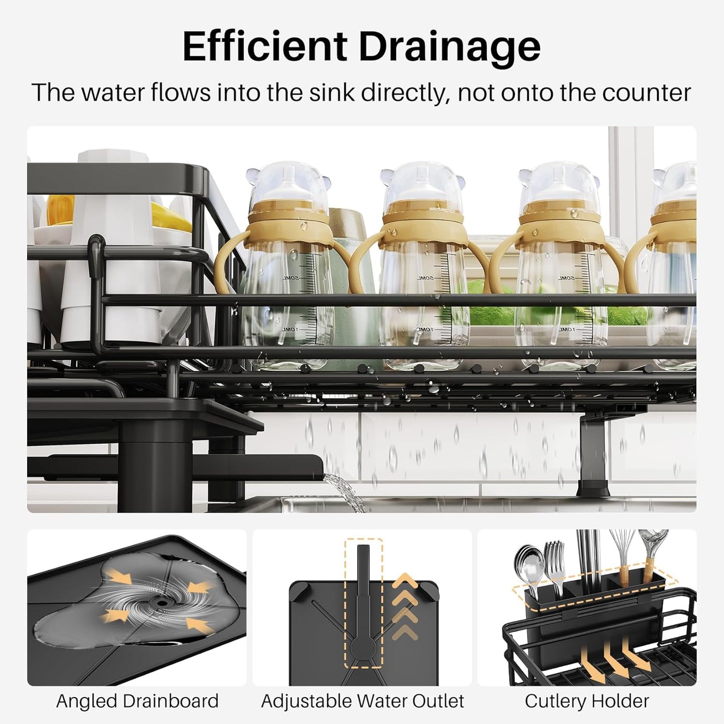 Dish Drying Rack - Extendable Dish Rack, Large Sink Drying Dish Drainer for Kitchen Counter