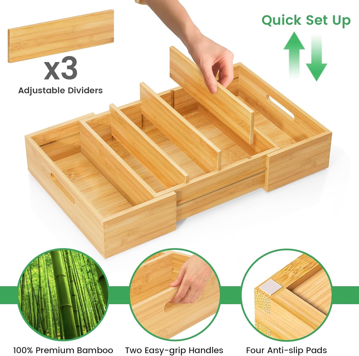 Expandable Bamboo Lid Organizers Inside Cabinet