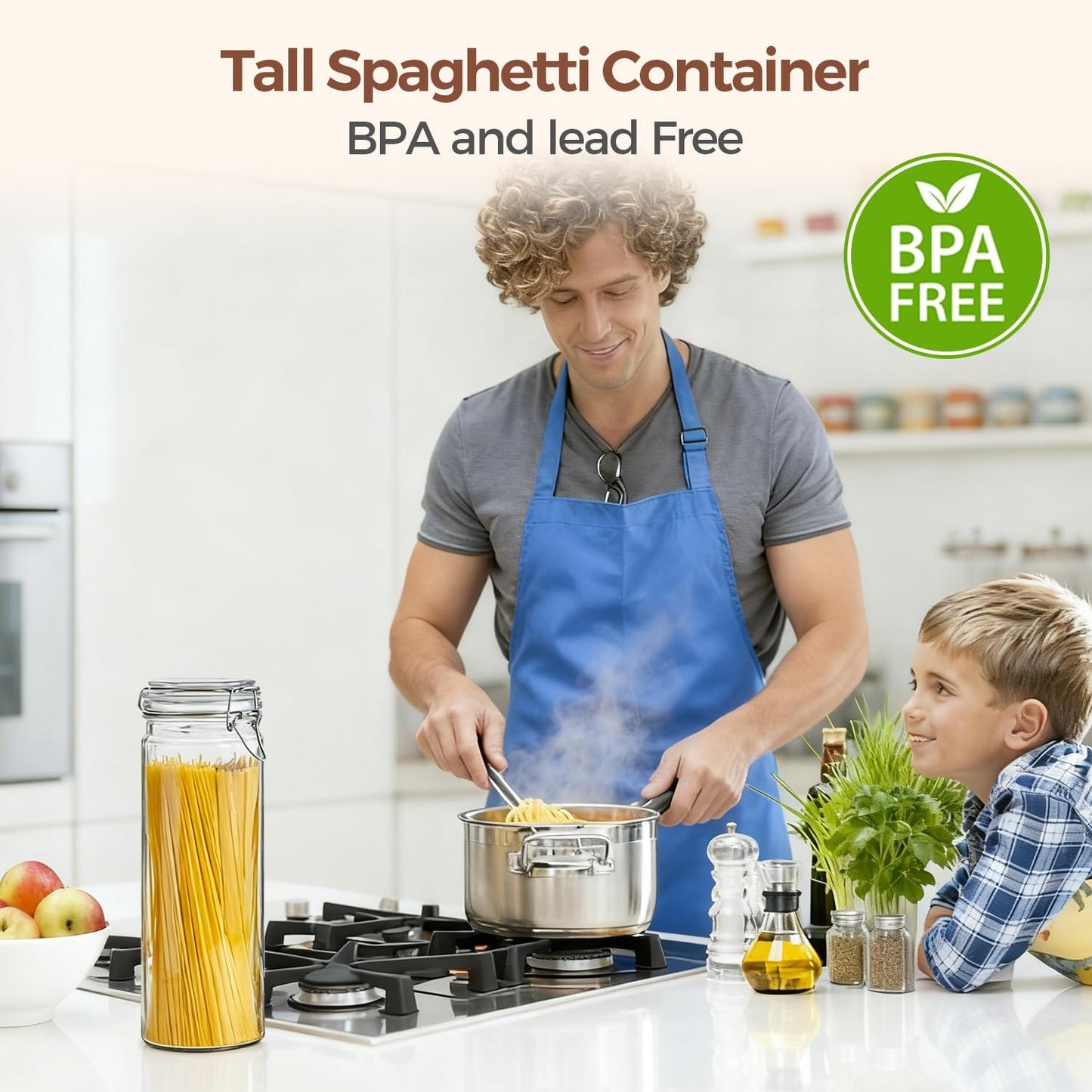 3-Pack 68oz 13-Inch Tall Glass Pasta Containers for Spaghetti & Long Pasta