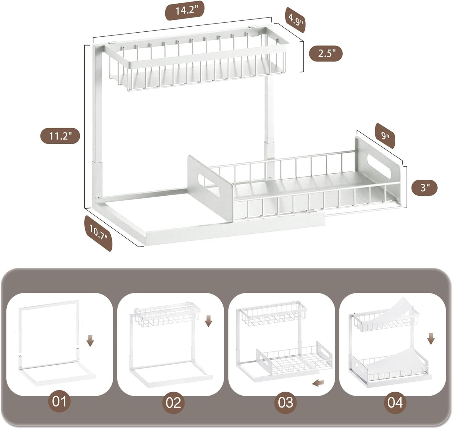 2 Tier Under Sink Organizer and Storage, Slide Out Pull Out Cabinet Organizer Shelf
