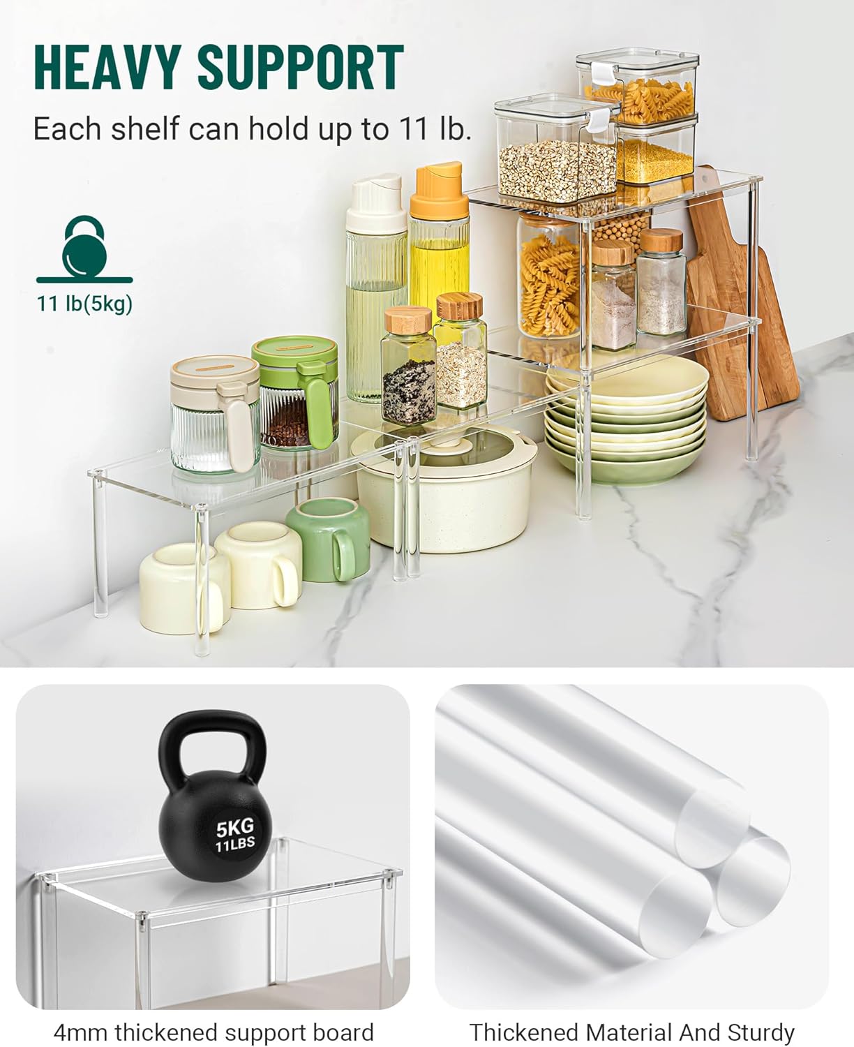 Acrylic Cabinet Organizer, Set of 4 Spice Rack Organizer for Cabinet