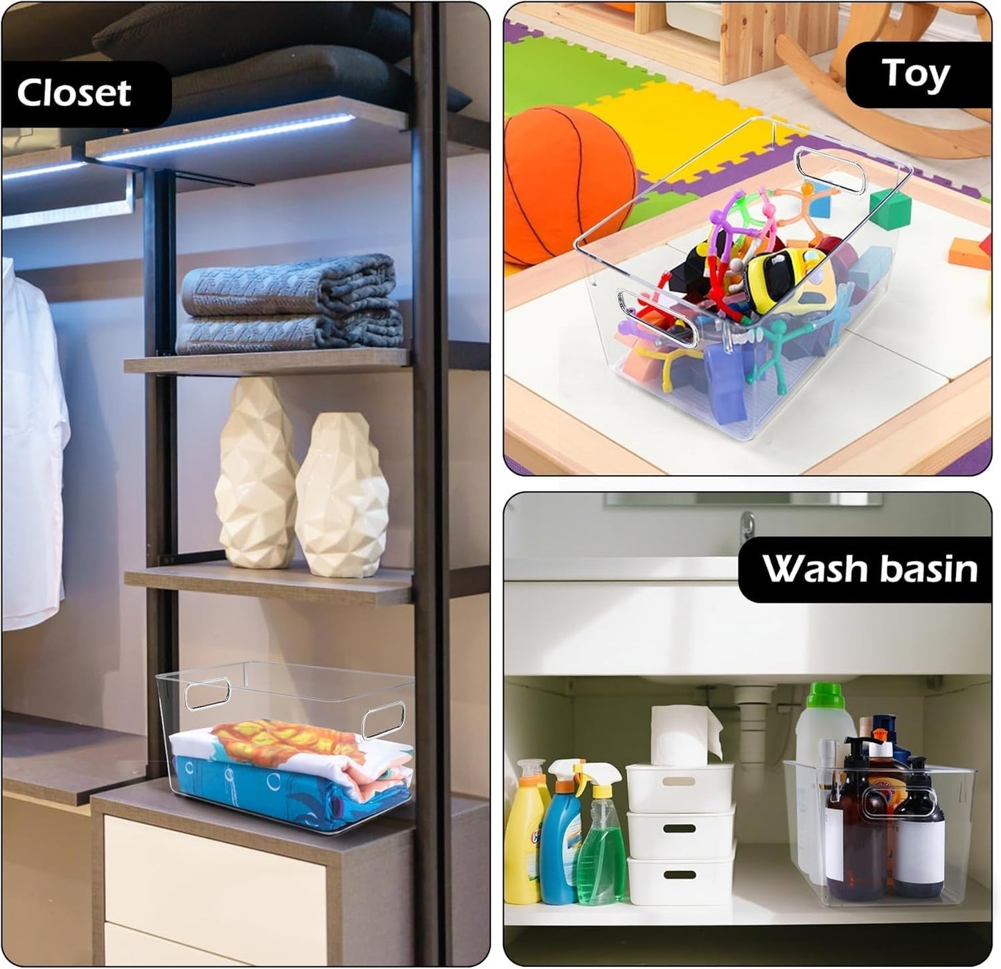 Clear Plastic Storage Bins 8 Pack - Pantry Organizers and Storage