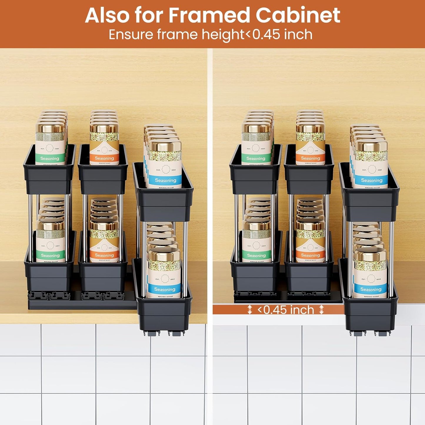 Pull Out Spice Rack Organizer for Cabinet, Slide Out Spice Racks Organizer