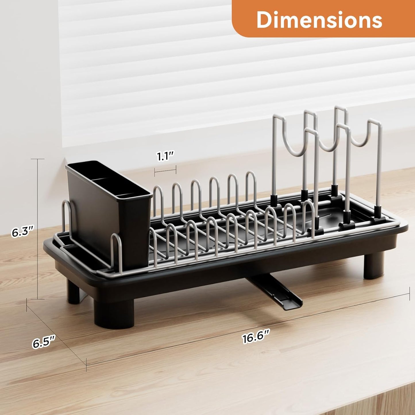 Small Dish Drying Rack, Compact Dish Drainer for Kitchen Counter, with Adjustable Back Slots