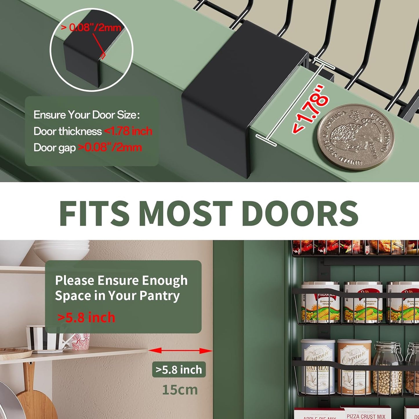 Over The Door Organizer,8-Tier Over The Door Pantry Organizer with Adjustable Baskets,Metal Hanging Pantry Organizers and Storage for Kitchen, Back of Door Seasoning Rack (Black)