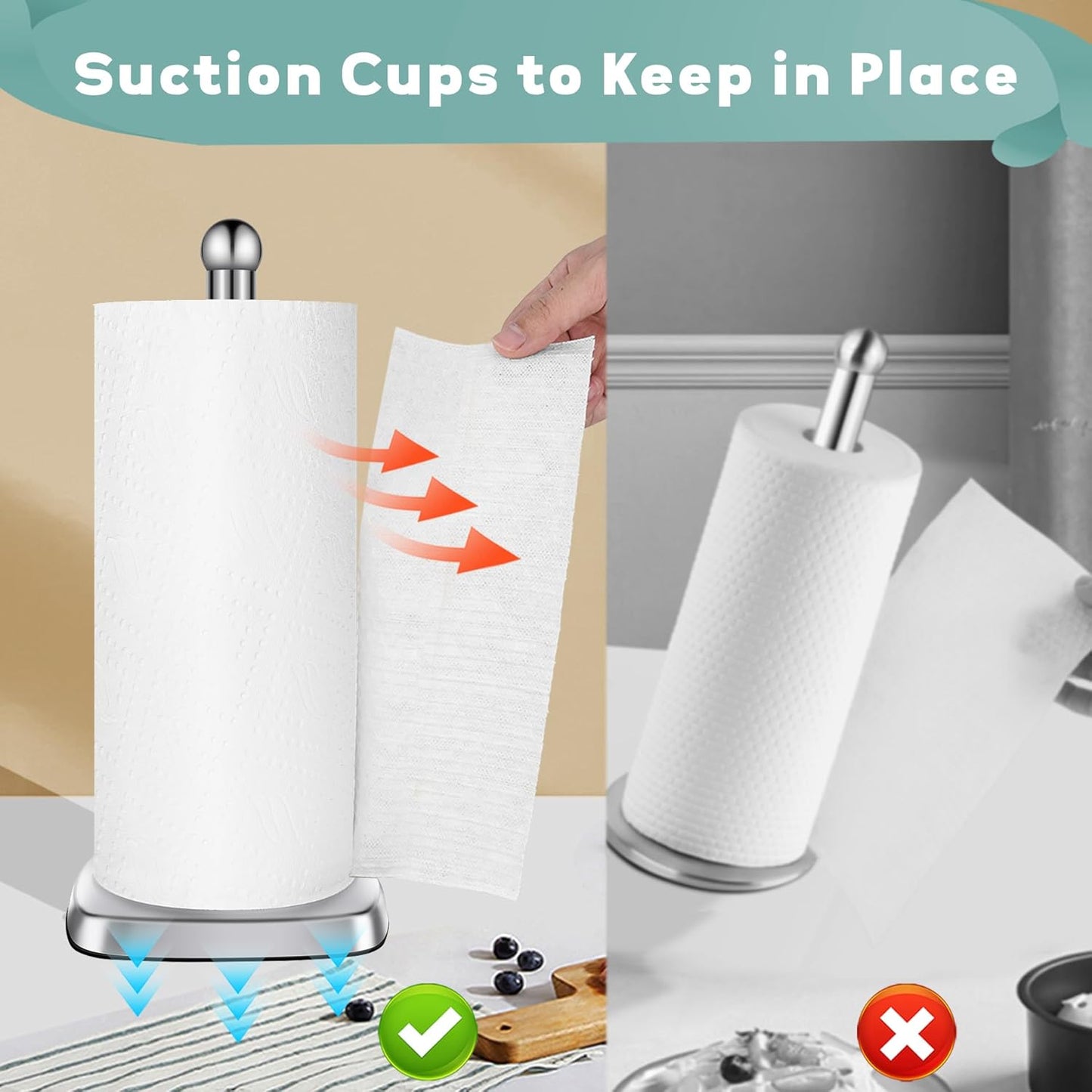 Secure Grip Paper Towel Holder Countertop, Easy to Tear with One-Hand