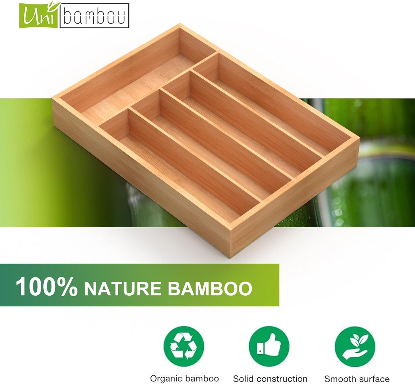 Bamboo Utensil Drawer Organizer, Kitchen Organizer for Flatware Cutlery
