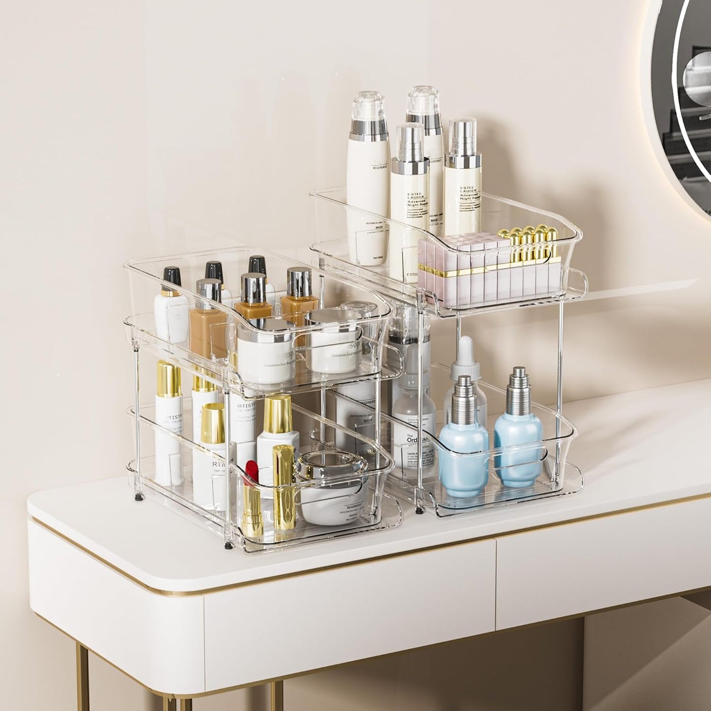 2-Tier Under Sink Organizers and Storage, Multi-Purpose Stackable Bathroom Cabinet organizers