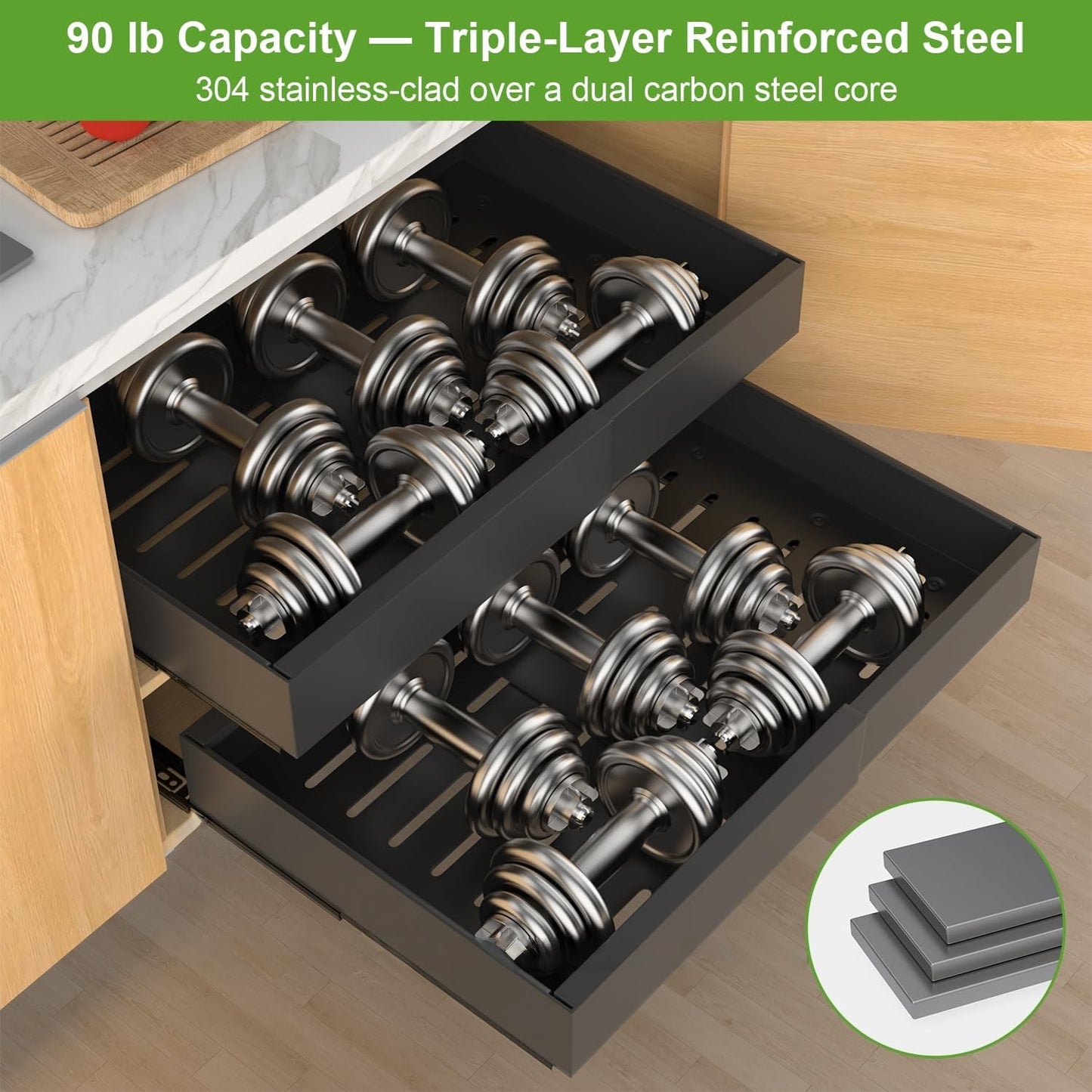 2-Pack Expandable Pull Out Cabinet Organizer 21"Deep(12.2"-20.5"W)
