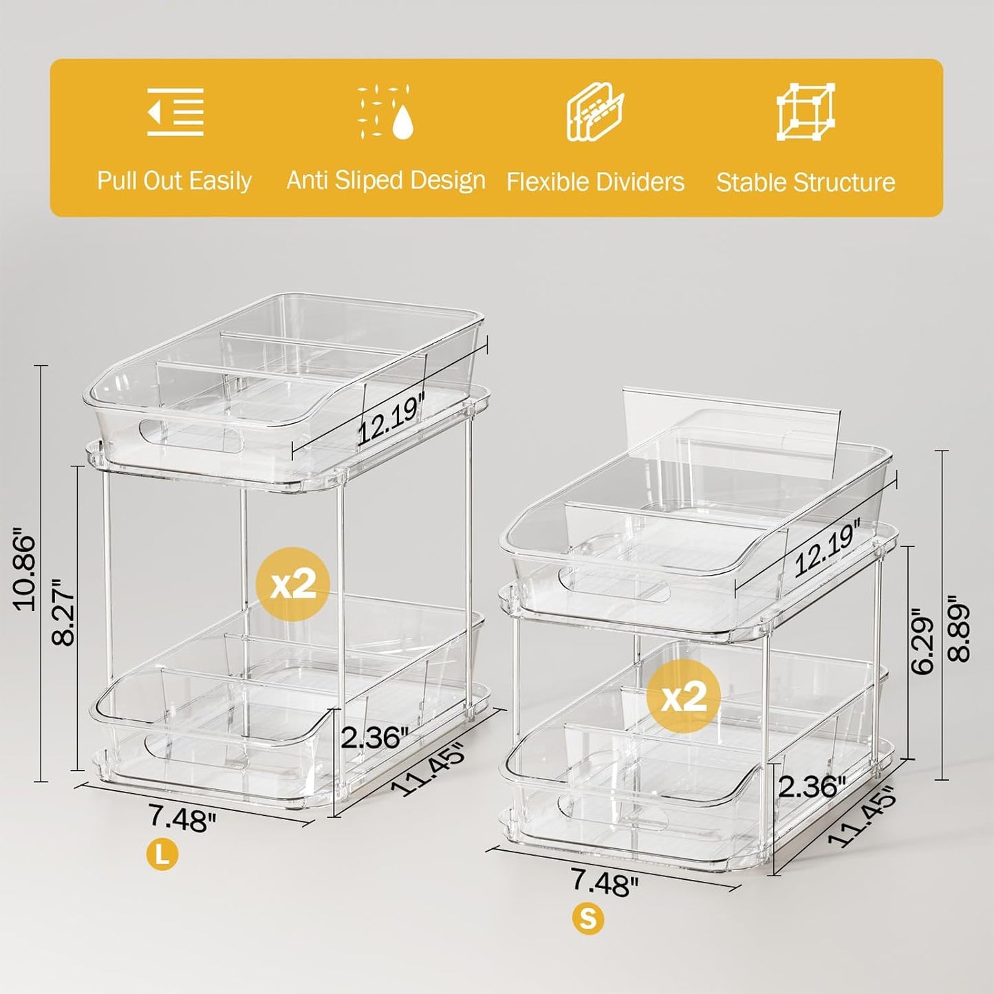2-Tier Under Sink Organizers and Storage, Multi-Purpose Stackable Bathroom Cabinet organizers