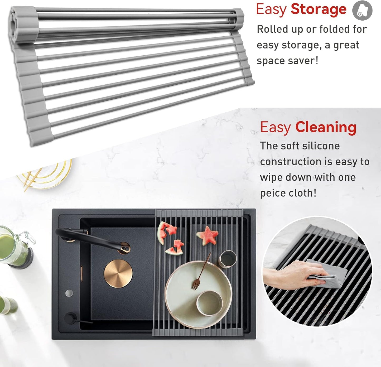 Roll Up Dish Drying Rack, Over The Sink Dish Rack Foldable, Heat-Resistant