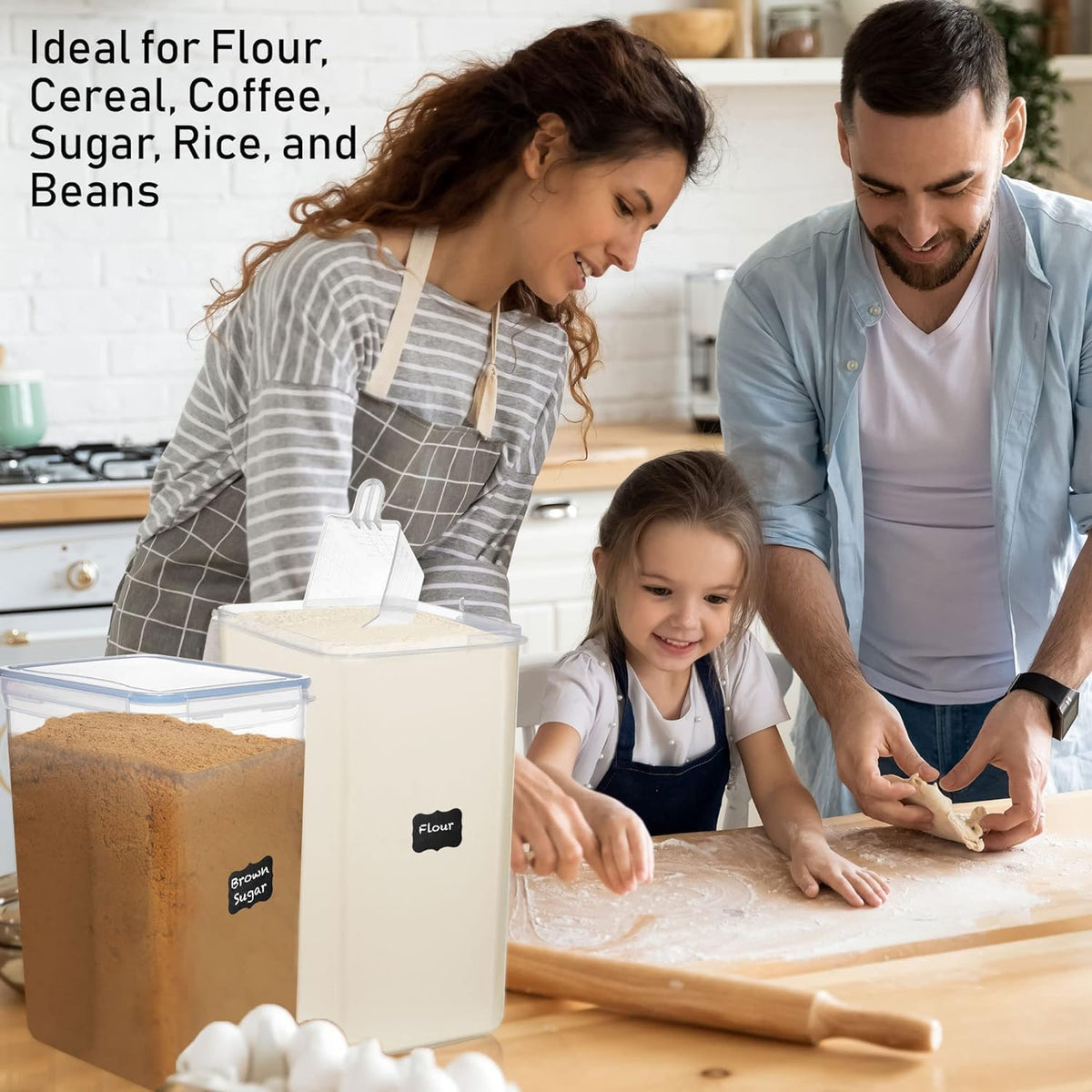 WHITE FEATHER SUPPLIES Flour and Sugar Bins, Two 8.5 Litre Containers 12.3 Inches Tall with Measuring Cups