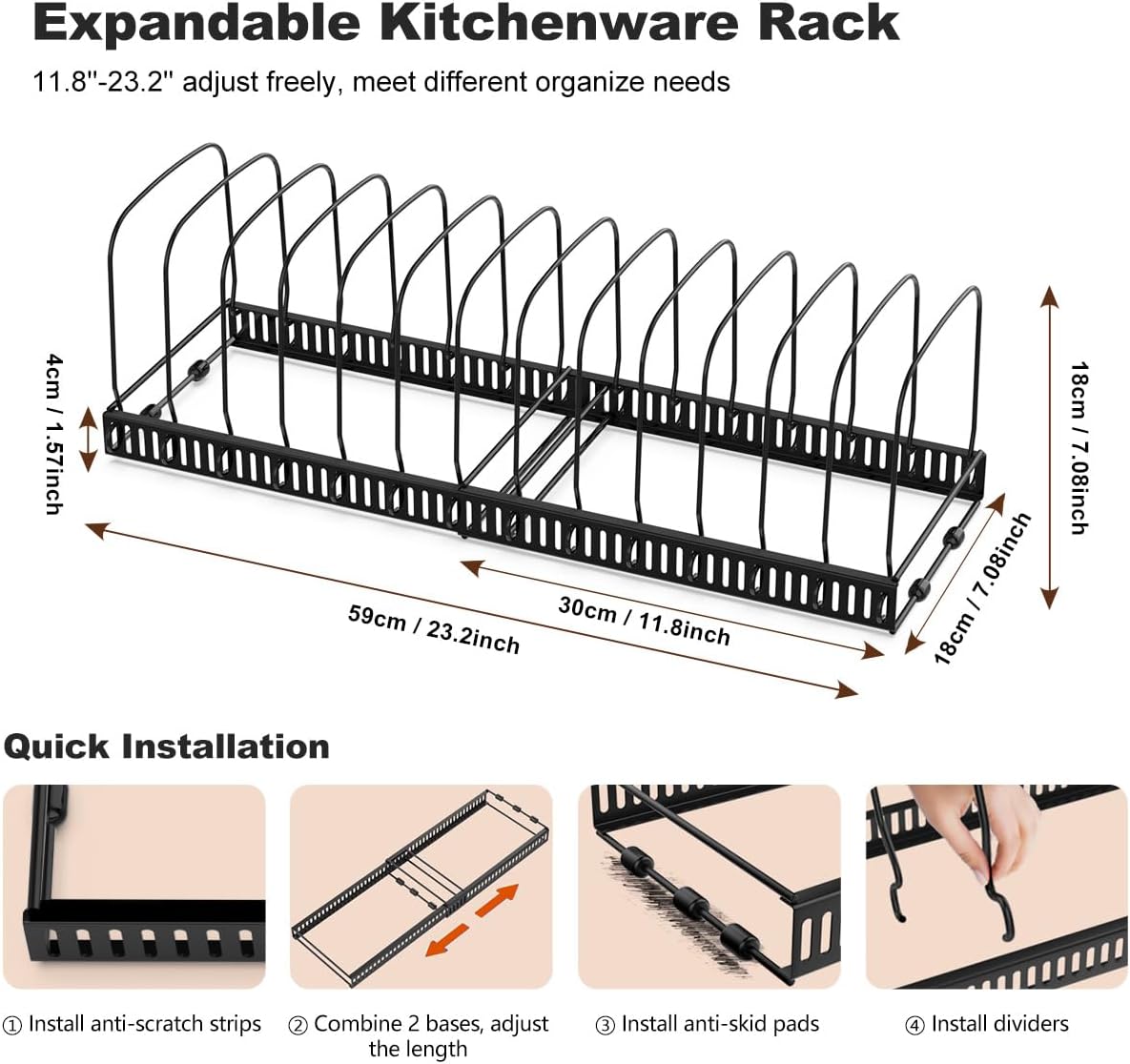 Cutting Board Organizer Rack, Expandable Baking Tray and Cookie Sheet Organizer with 14 Adjustable Dividers, Bakeware Muffin Tin Cupcake Pan Storage Organizer for Cabinet, Black
