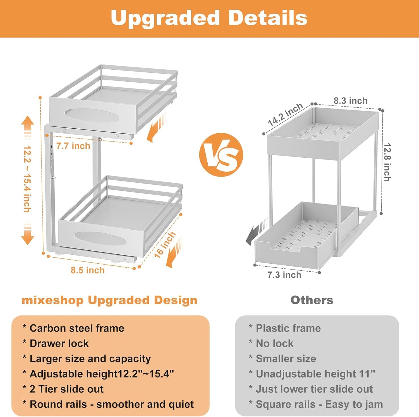 Under Sink Organizer, 2 Tier Under Sink Organizers and Storage, Adjustable Height