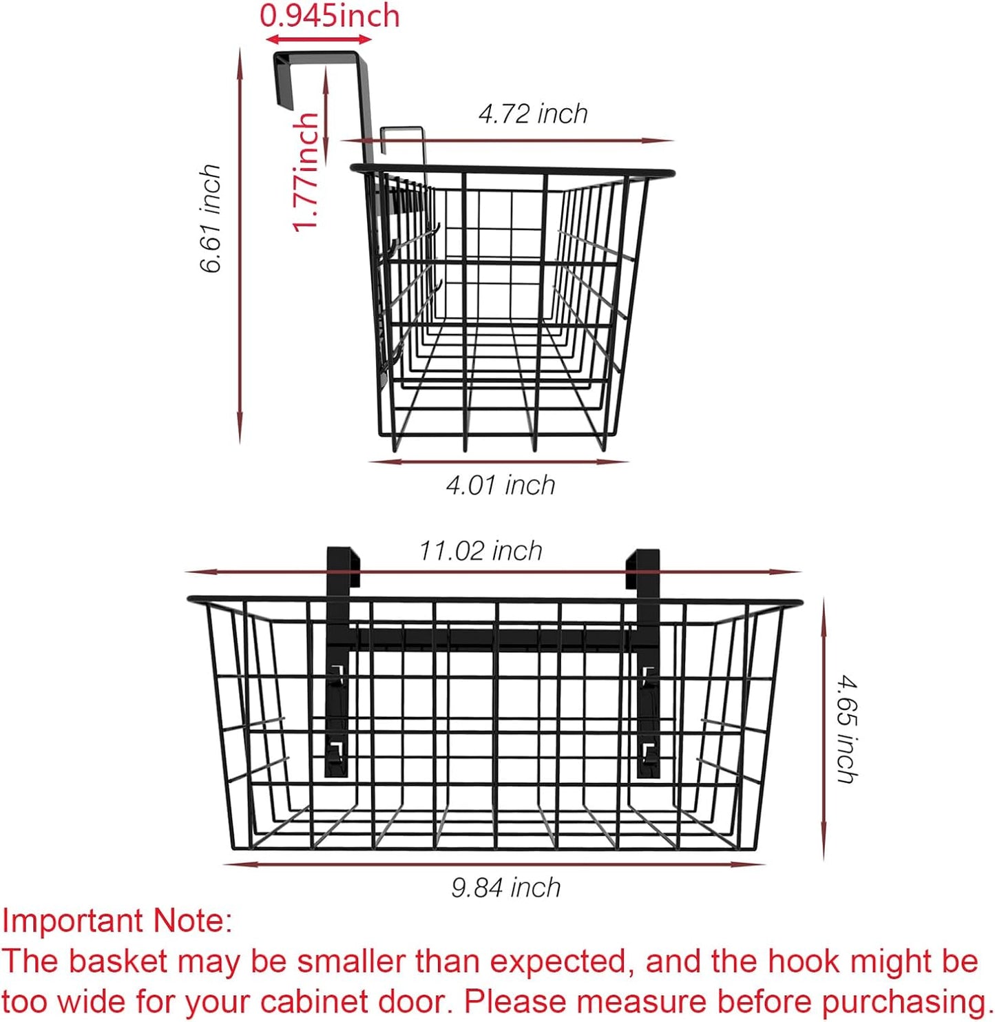 Basket with Hook, Grid Storage Basket, Over the Cabinet Door Organizer