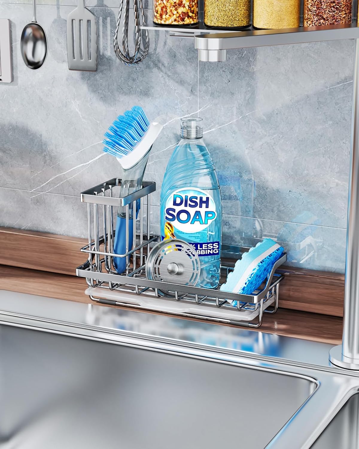 Sink Caddy, Kitchen Sponge Holder with Dish Brush Holder