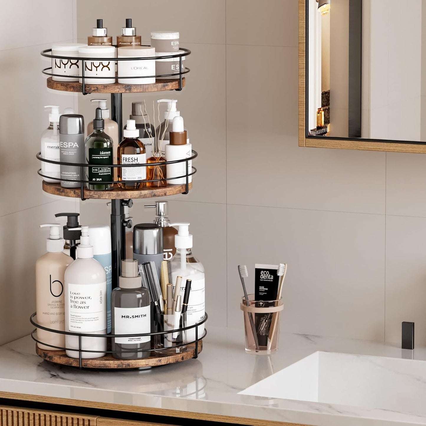 3 Tier Lazy Susan Spice Rack Organizer with Adjustable Height