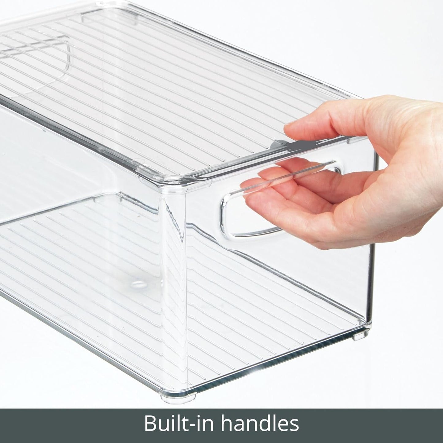Plastic Deep Storage Bin Box Container with Lid and Built-In Handles - Organization for Fruit