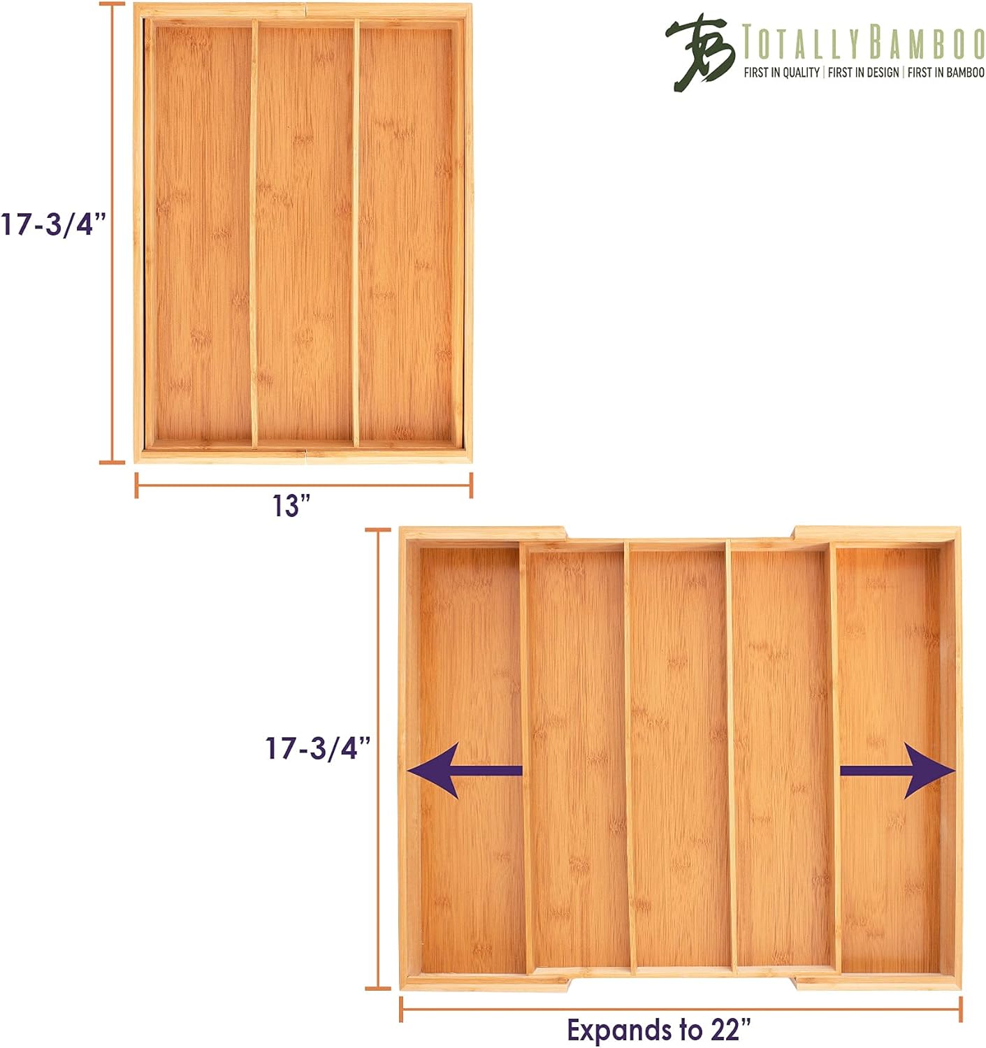 Expandable 5-Compartment Drawer Organizer, Expands from 13 to 22" Wide