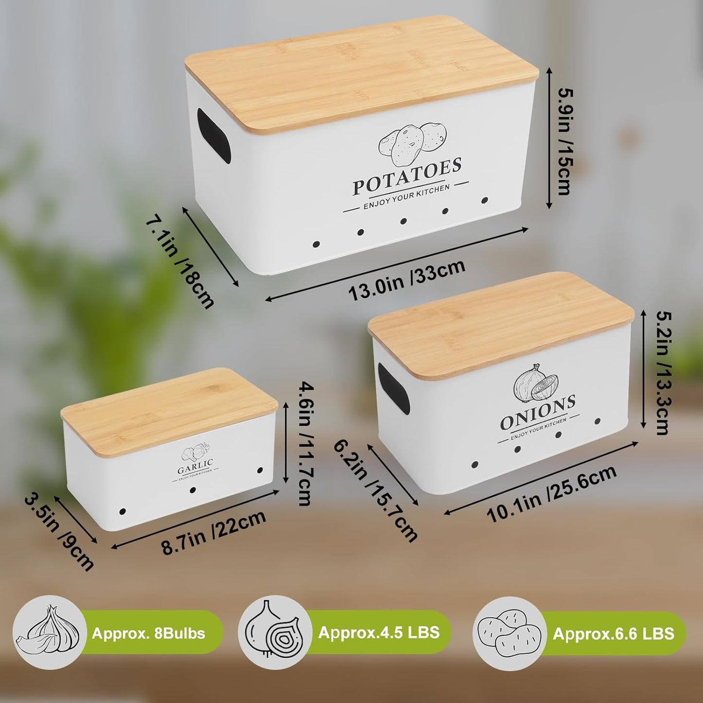 Kitchen Vegetable Storage Set of 3, Metal Onion Garlic Potato Storage Set