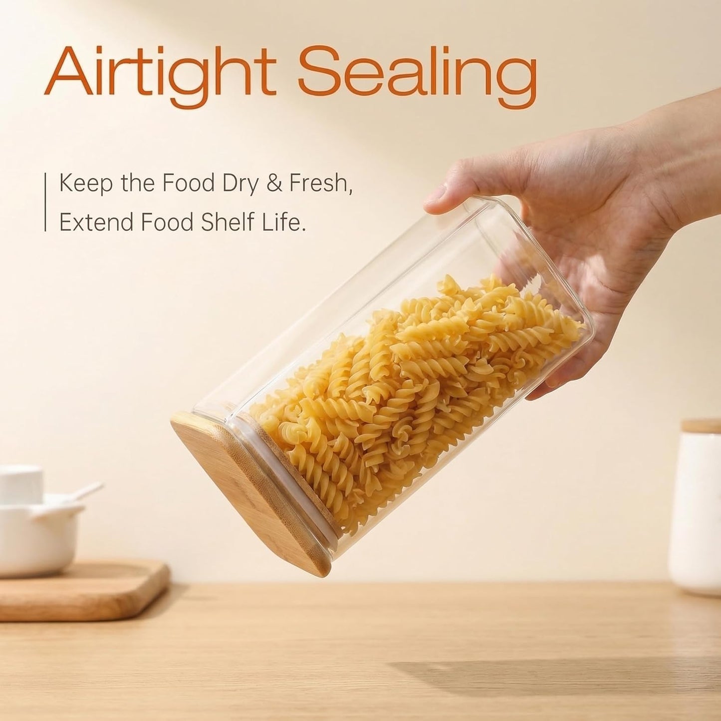 42oz & 27oz - 4 Pack Square Glass Jars with Bamboo Lids