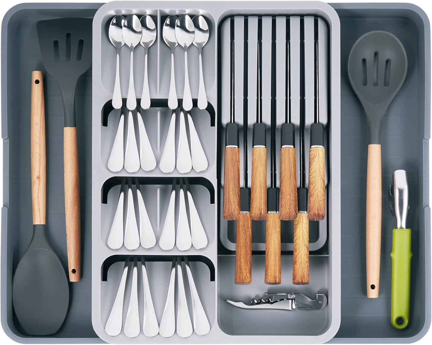 Kitchen Utensil Drawer Organizer, Removable 2-Tier Knife Holder