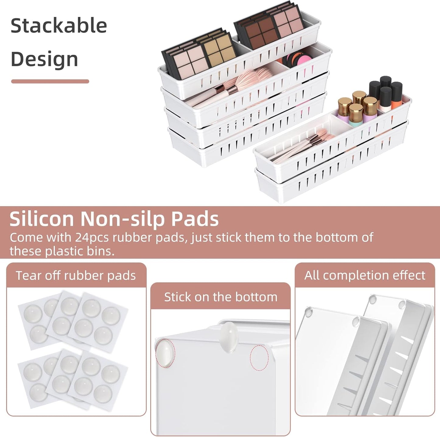 6 PCS Desk Drawer Organizer, Bathroom Drawer Organizer Trays with Dividers Adjustable