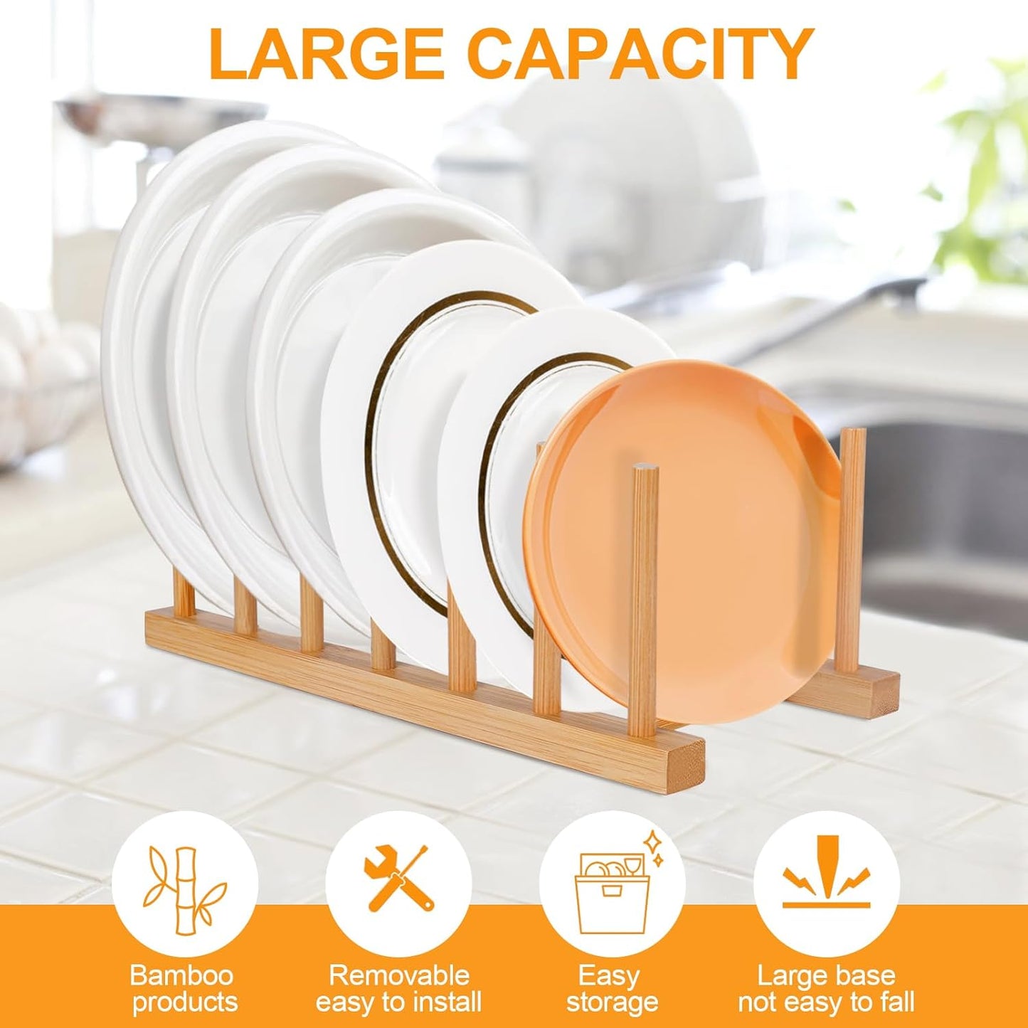 Bamboo Wooden Dish Racks Plate Stand Holder Vertical Drainer Kitchen Cabinet Organizer for Dish