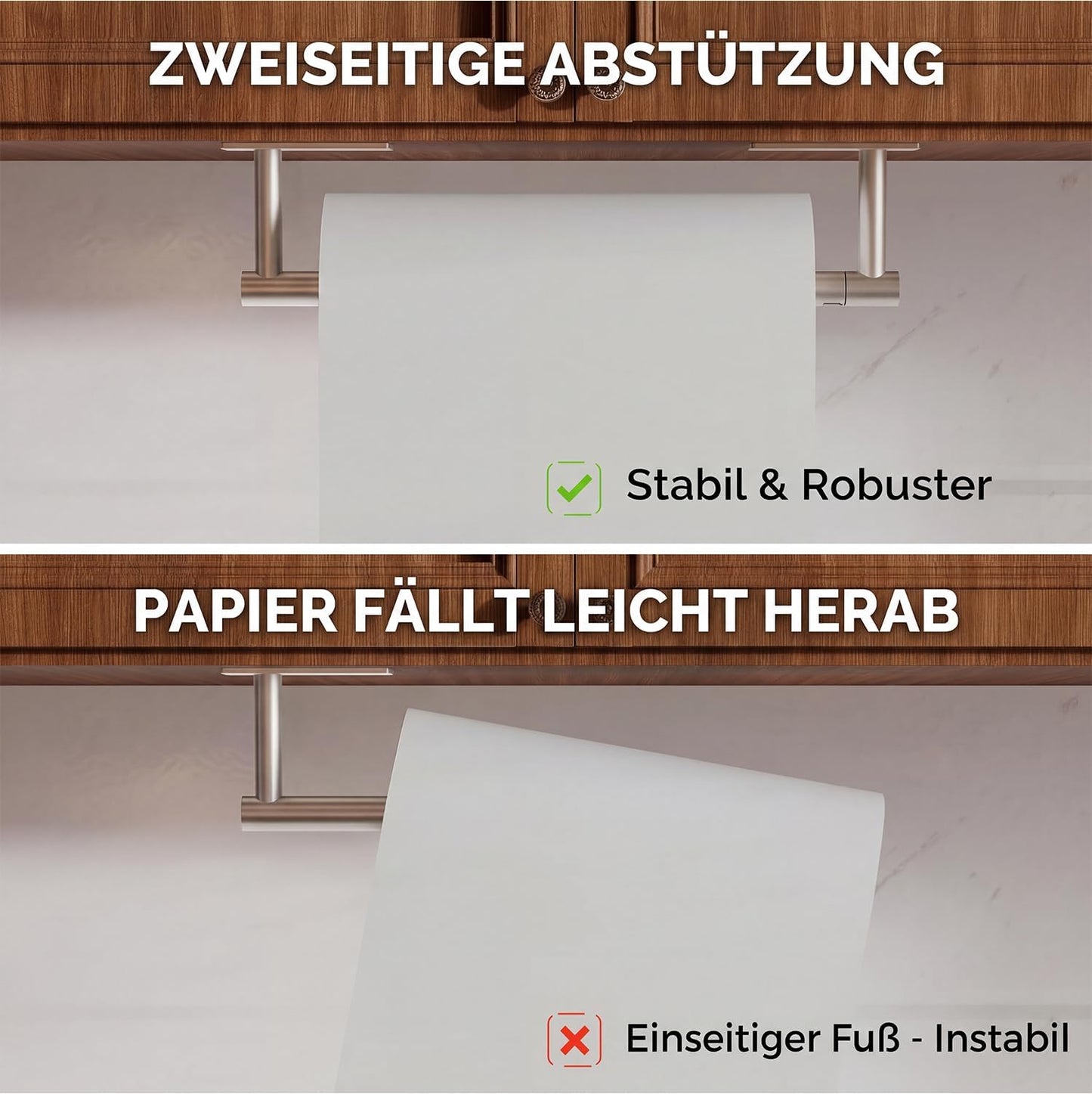 Paper Towel Holder Under Cabinet, Self Adhesive or Wall Mounted SUS304 Stainless Steel Paper Towel Holder for Kitchen, Bathroom, Farmhouse, Barbecue and Laundry (Silver)
