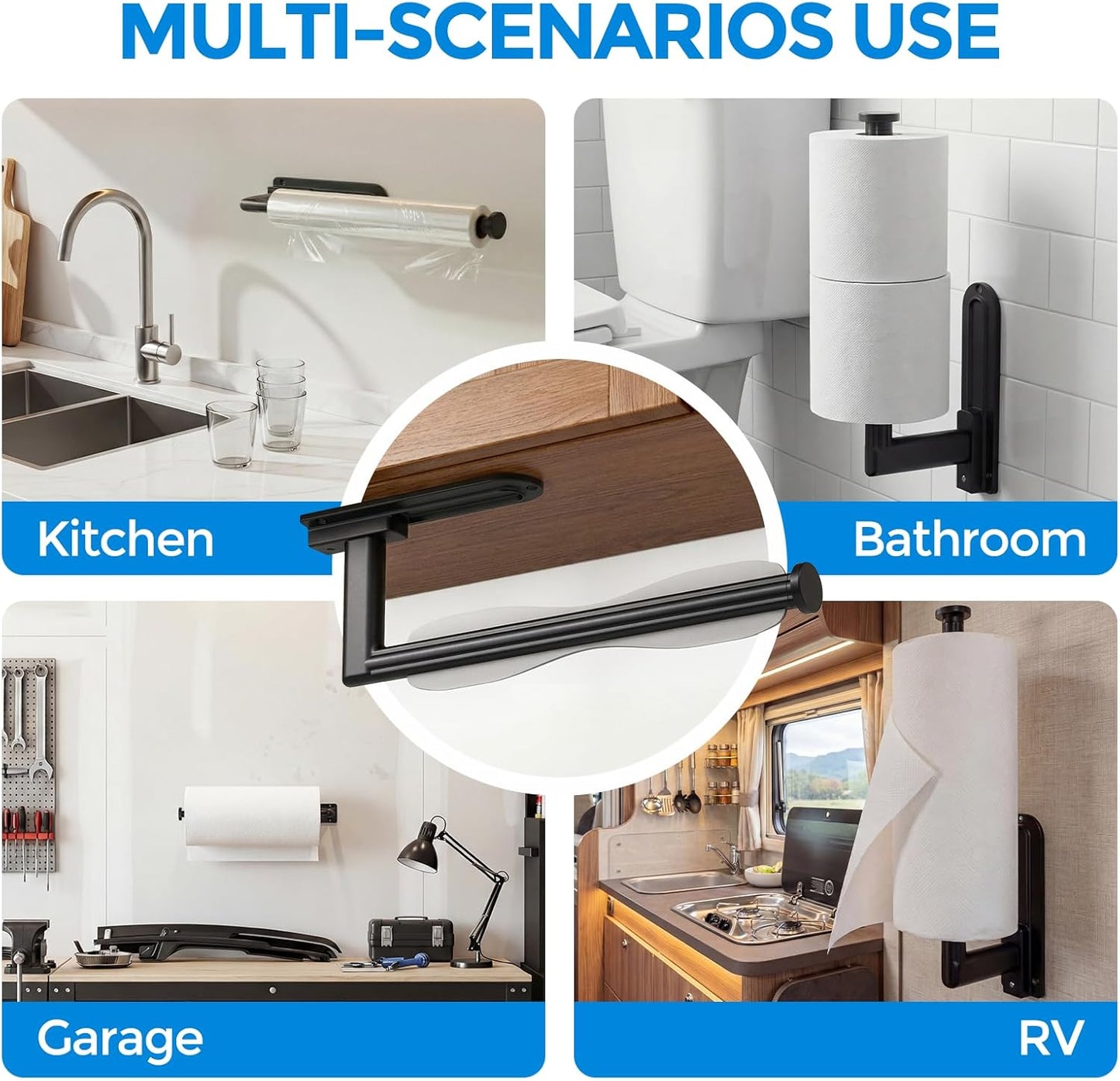 Paper Towel Holder Under Cabinet - Self Adhesive or Drilling Paper Towel Holder Wall Mount
