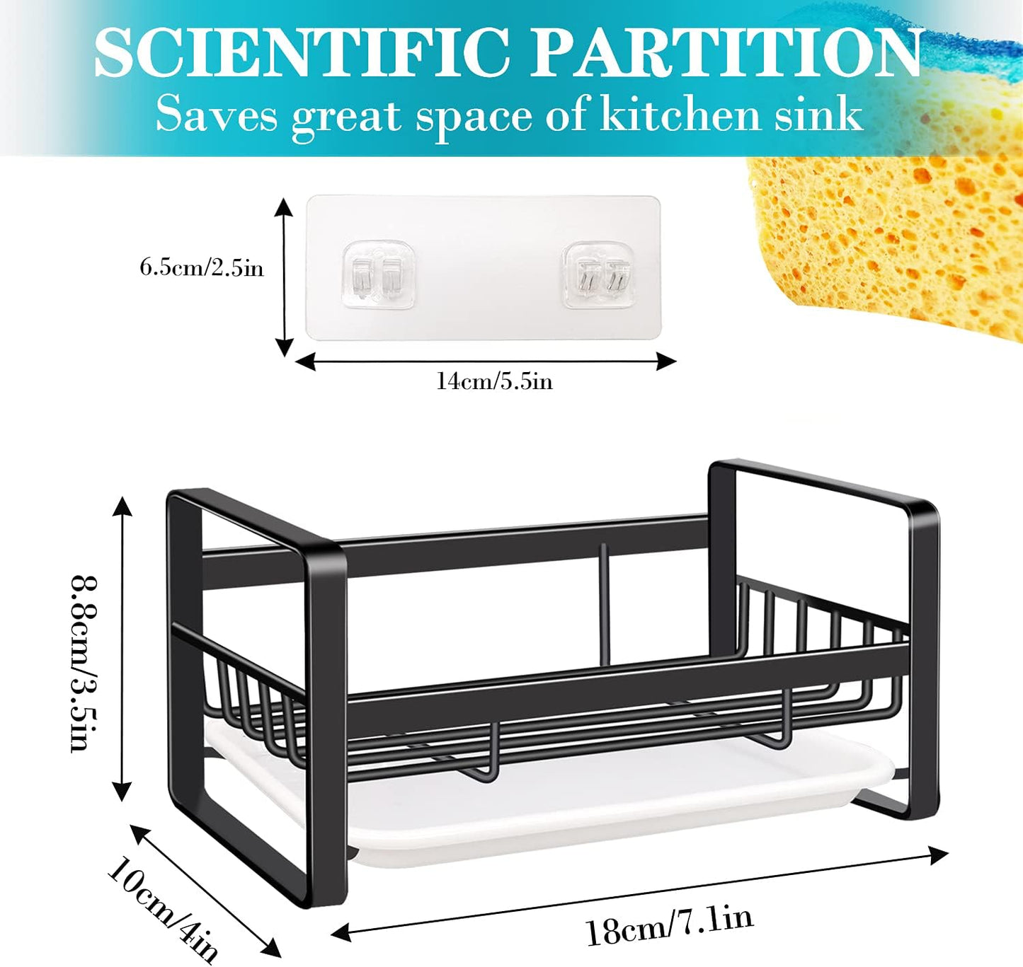 Kitchen Sink Caddy Sponge Holder Organizer, Sink Tray Drainer Rack