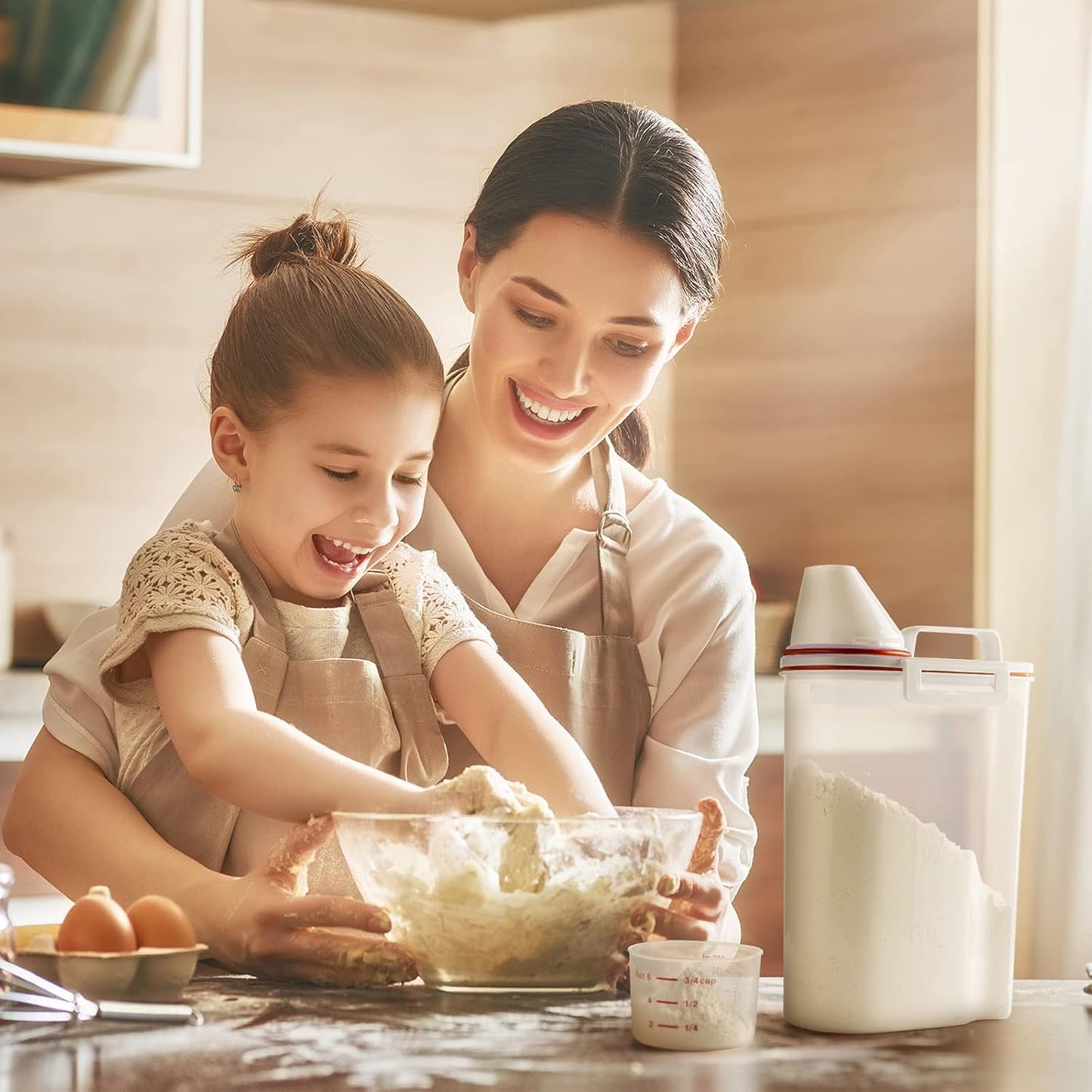 Rice Storage Container, Airtight Cereal Container Dispenser with Pourable Spout + Measuring Cup