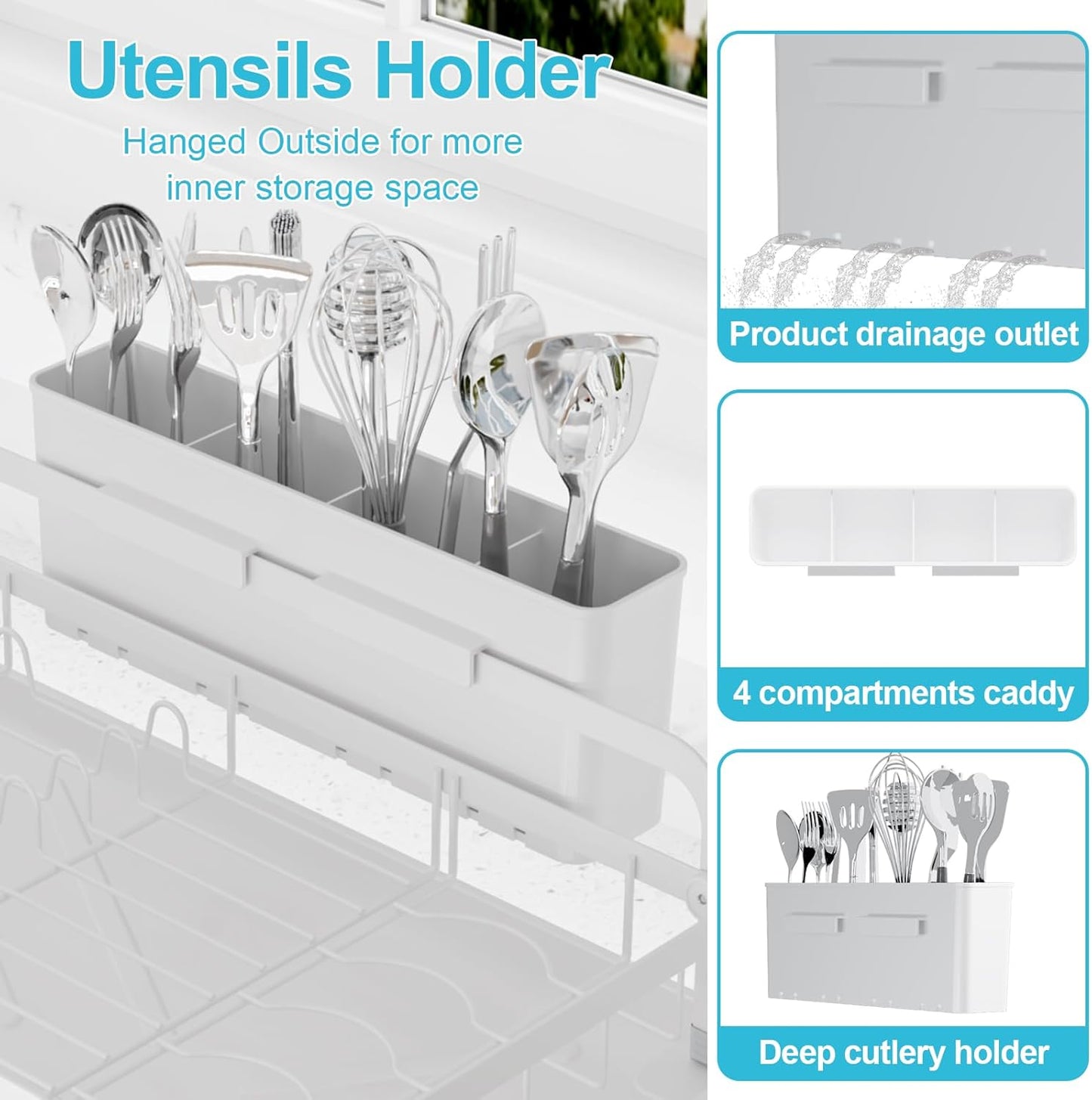 Dish Drying Rack for Kitchen Counter - Large Capacity Dish Drying Rack with Drainboard