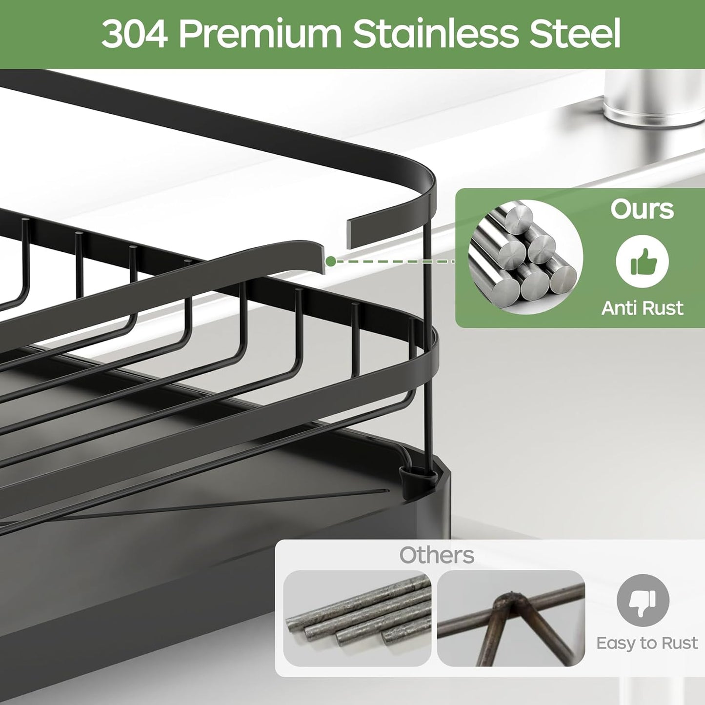 Dish Drying Rack, Stainless Steel Rustproof Dish Rack for Kitchen Counter