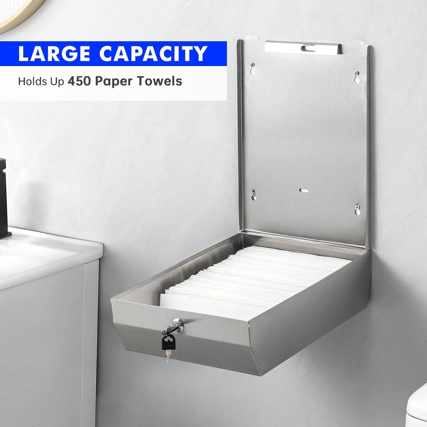 Paper Towel Dispenser Wall Mount Commercial, Brushed Stainless Steel & Fingerprint Resistant