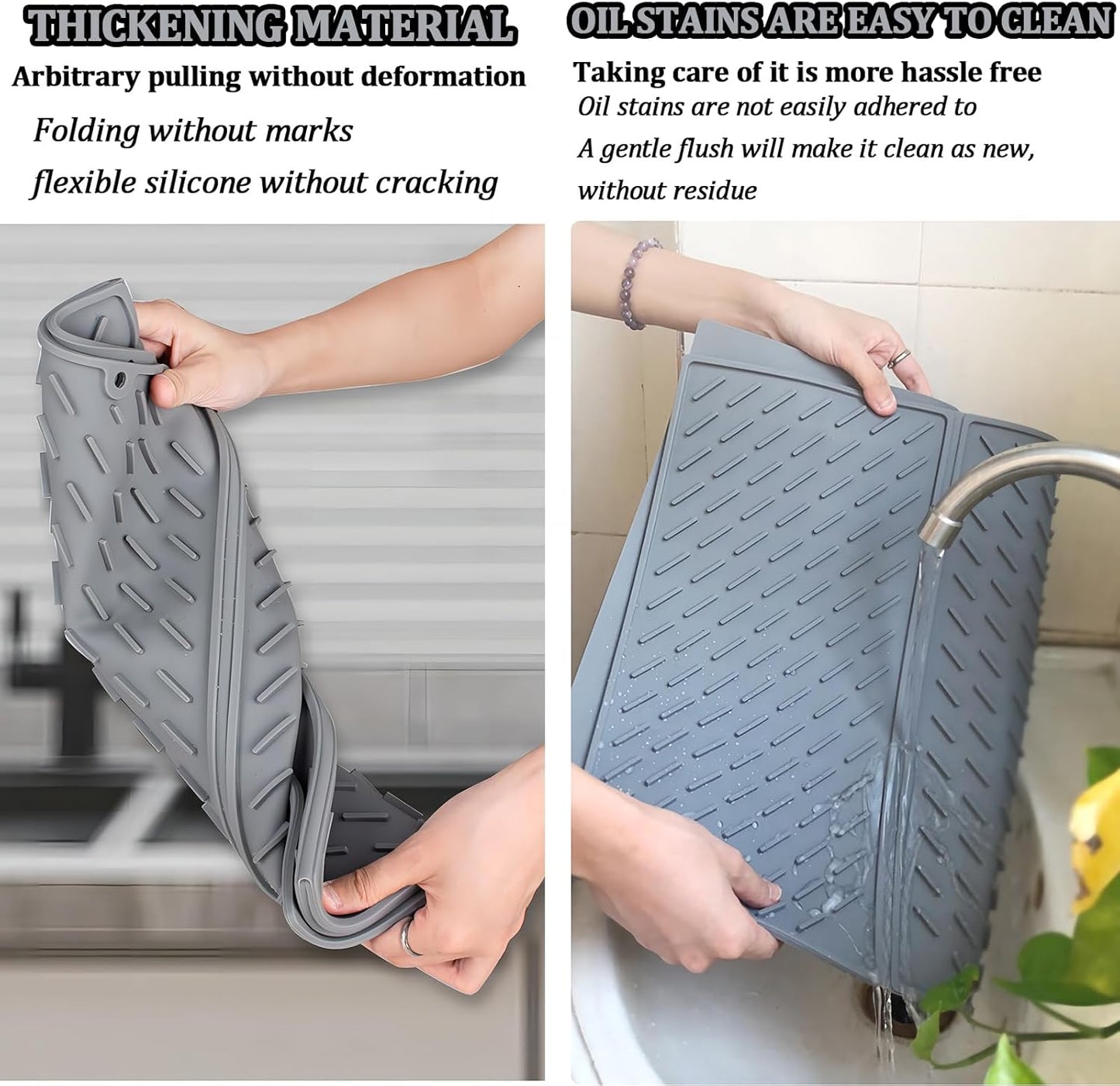 Silicone Dish Drying Mat for Kitchen Counter, Collapsible Trifold Large Dish Drainer Mat