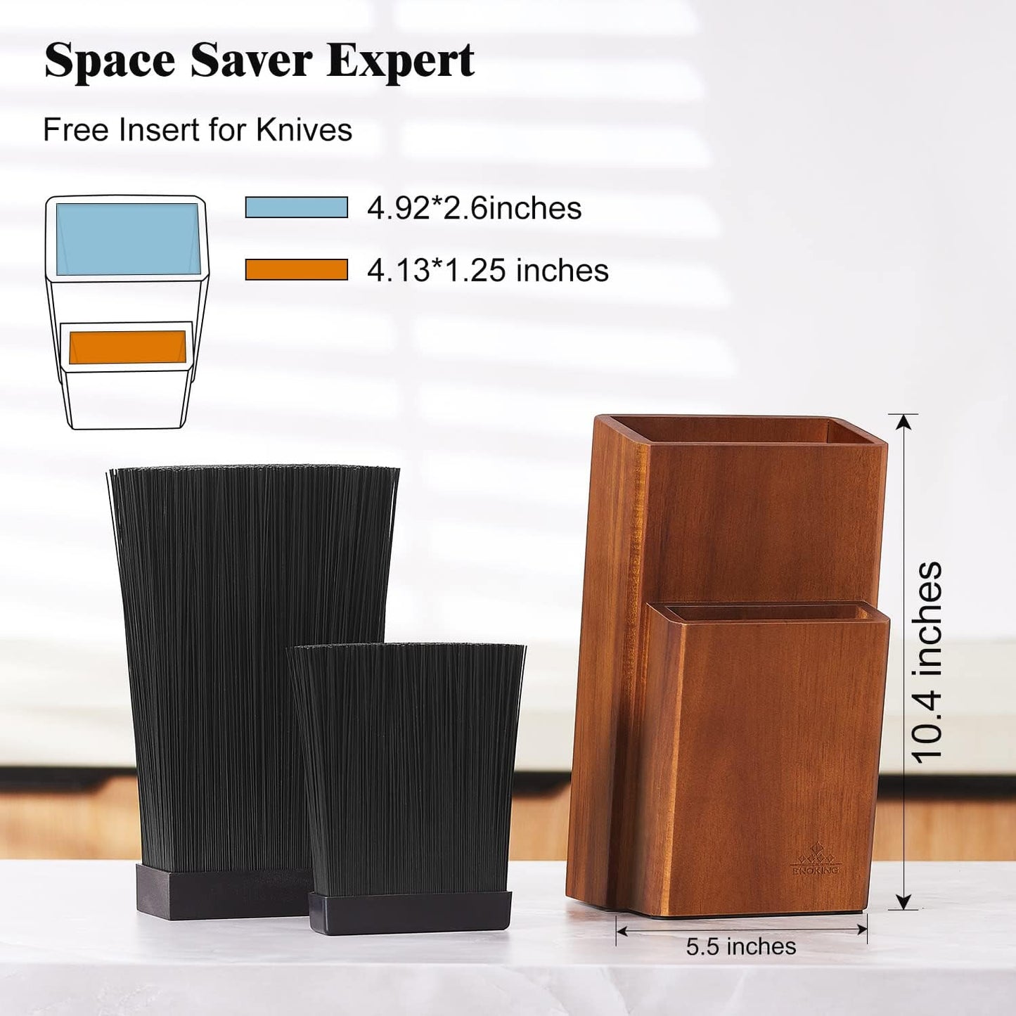 Universal Knife Block without Knives, Acacia Wood Knife Holder/Knife Organizer with Removable Plastic Bristles for Kitchen Counter Knife Storage Rack