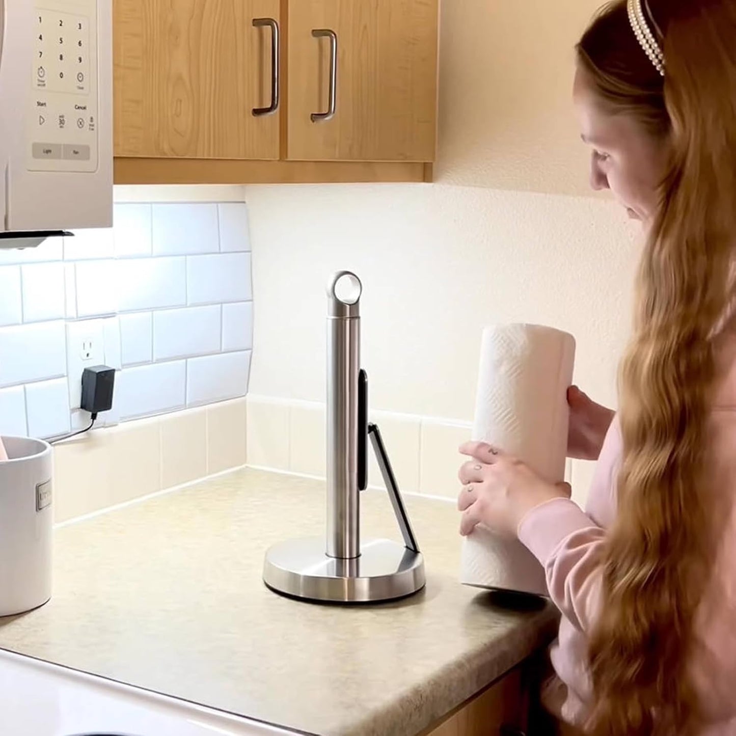 Heavy-Duty Stainless Steel Paper Towel Holder with Tension Arm – Easy One-Handed Tear