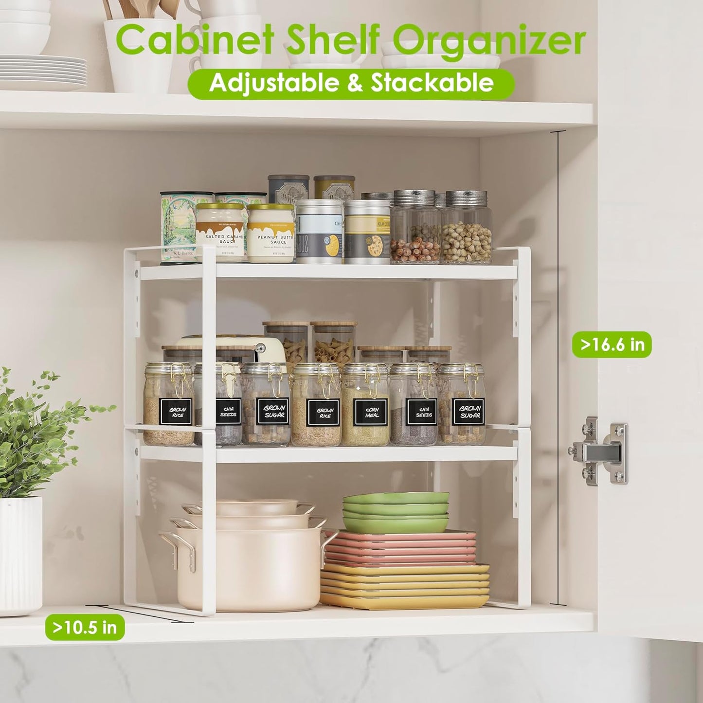 2 Pack Kitchen Countertop Organizer, Stackable Cabinet Shelf Organizer