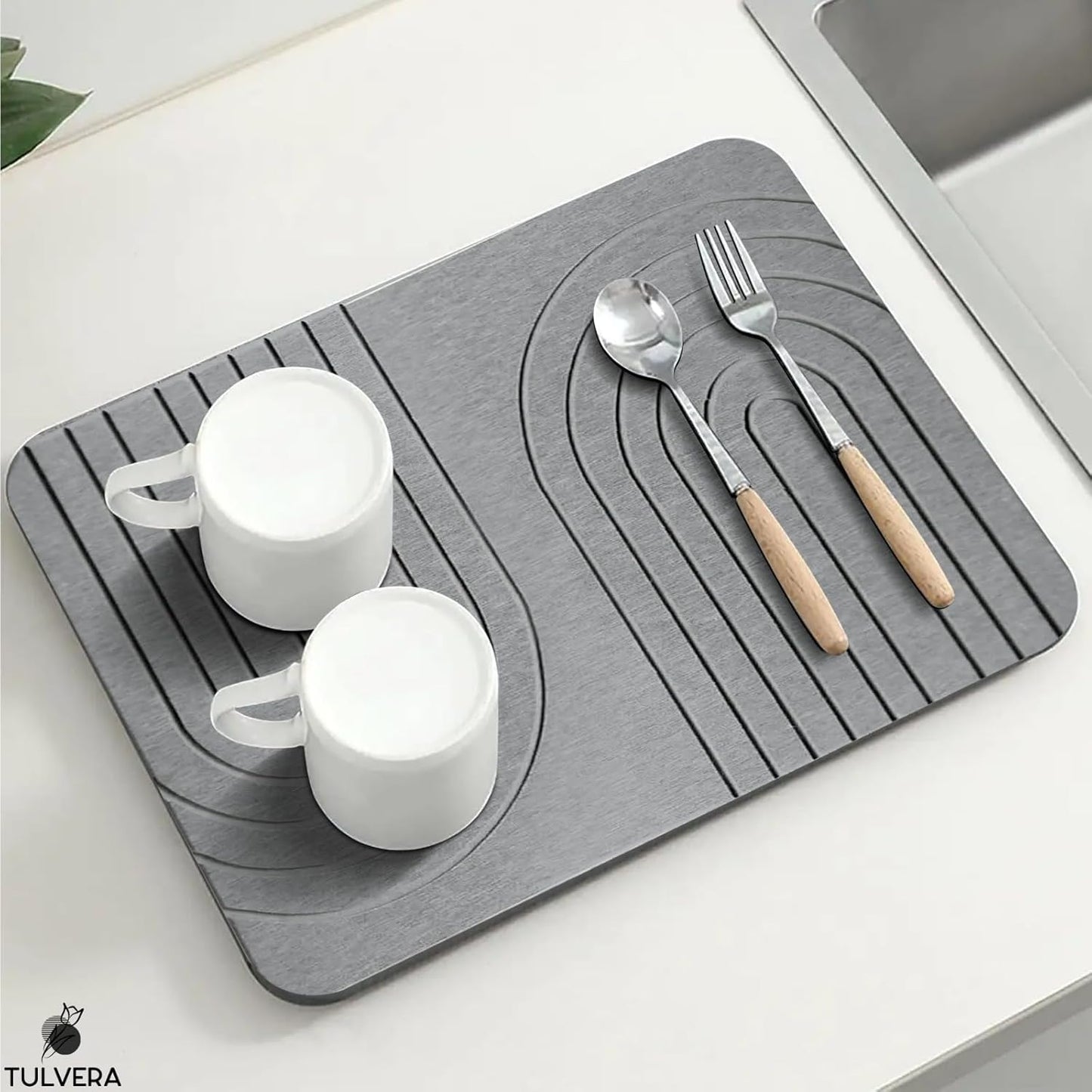 Stone Dish Drying Mat for Kitchen Counter – Diatomaceous Earth Drying Mat | Fast-Absorbing