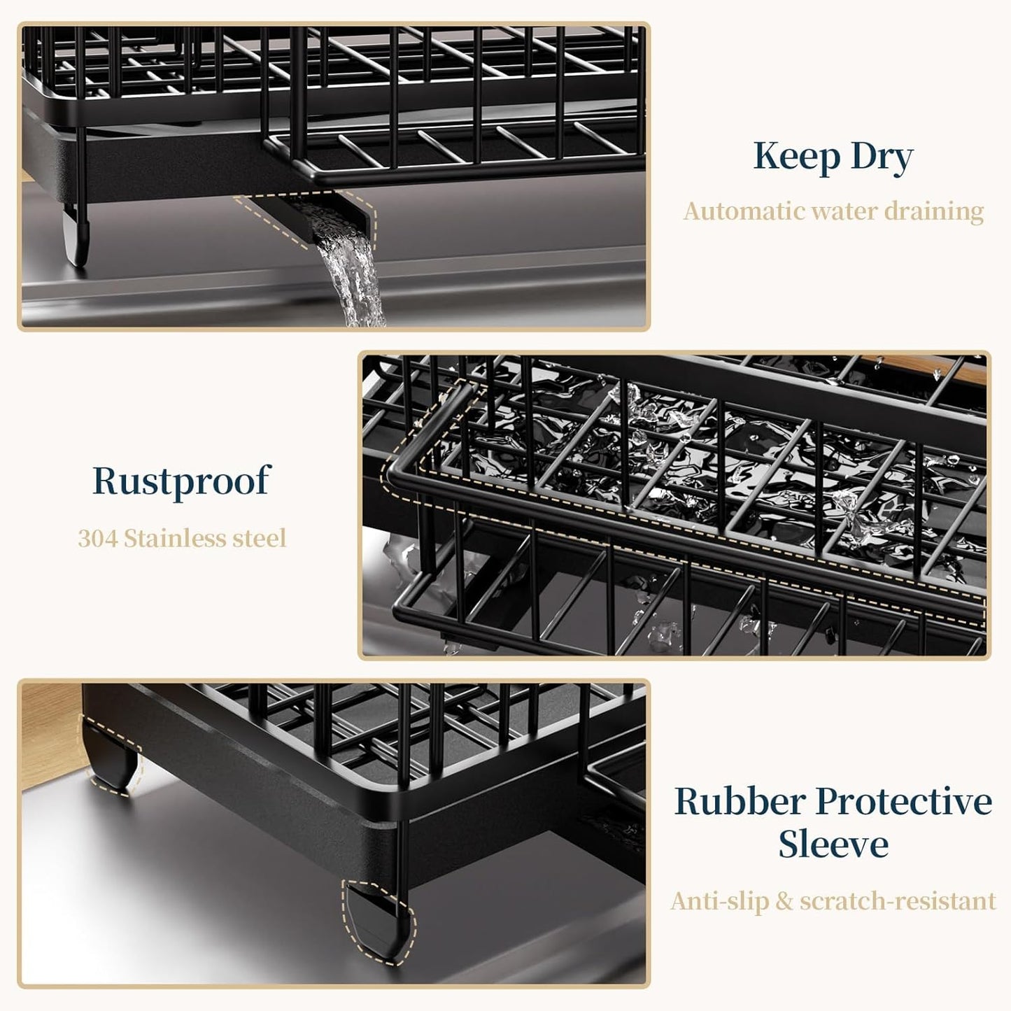 Sponge Holder for Kitchen Sink - Auto Draining Sink Caddy Organizer with Detachable Rack