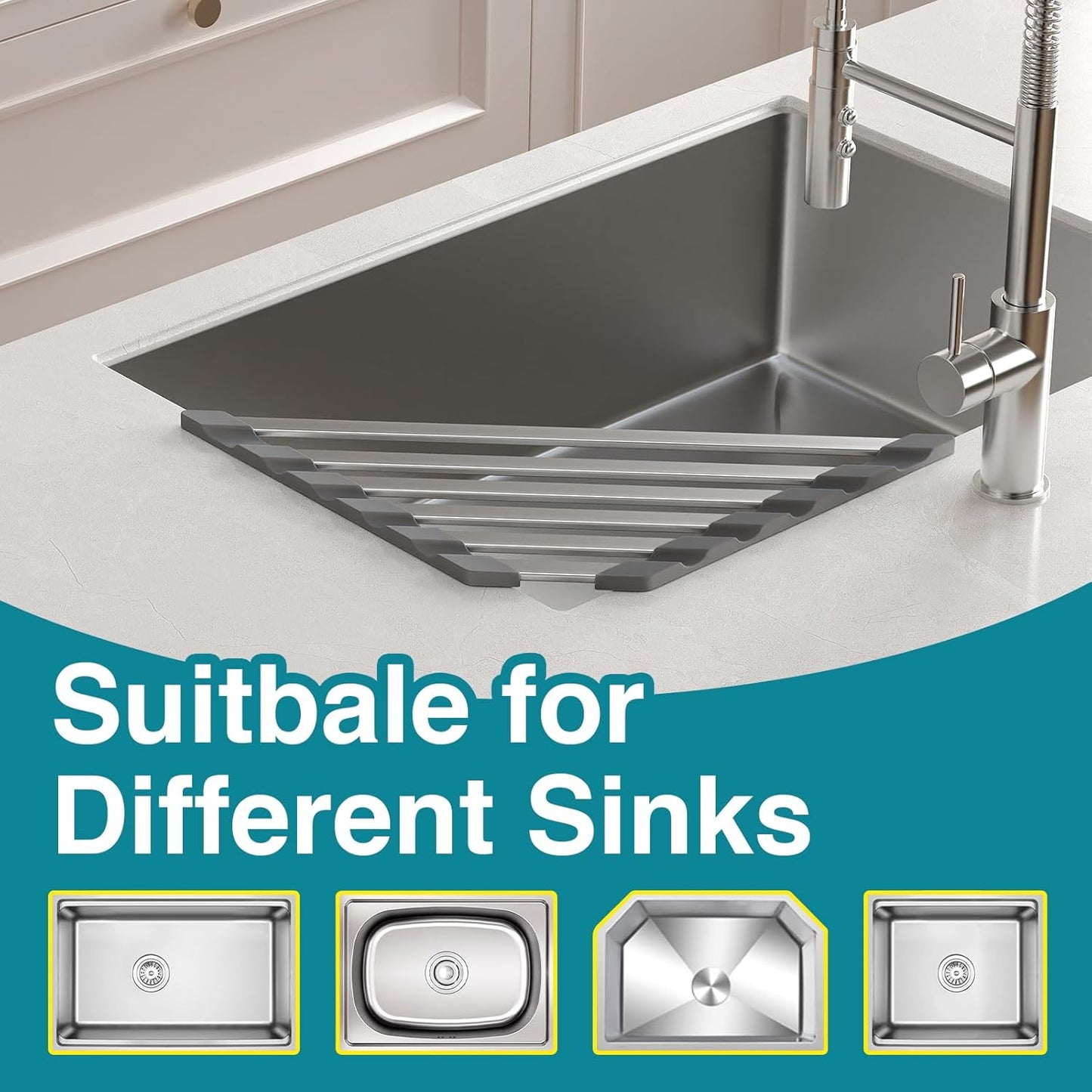 Corner Sink Drying Rack, 16"x9.5" Rust-Proof Aluminum Triangular Dish Drainer