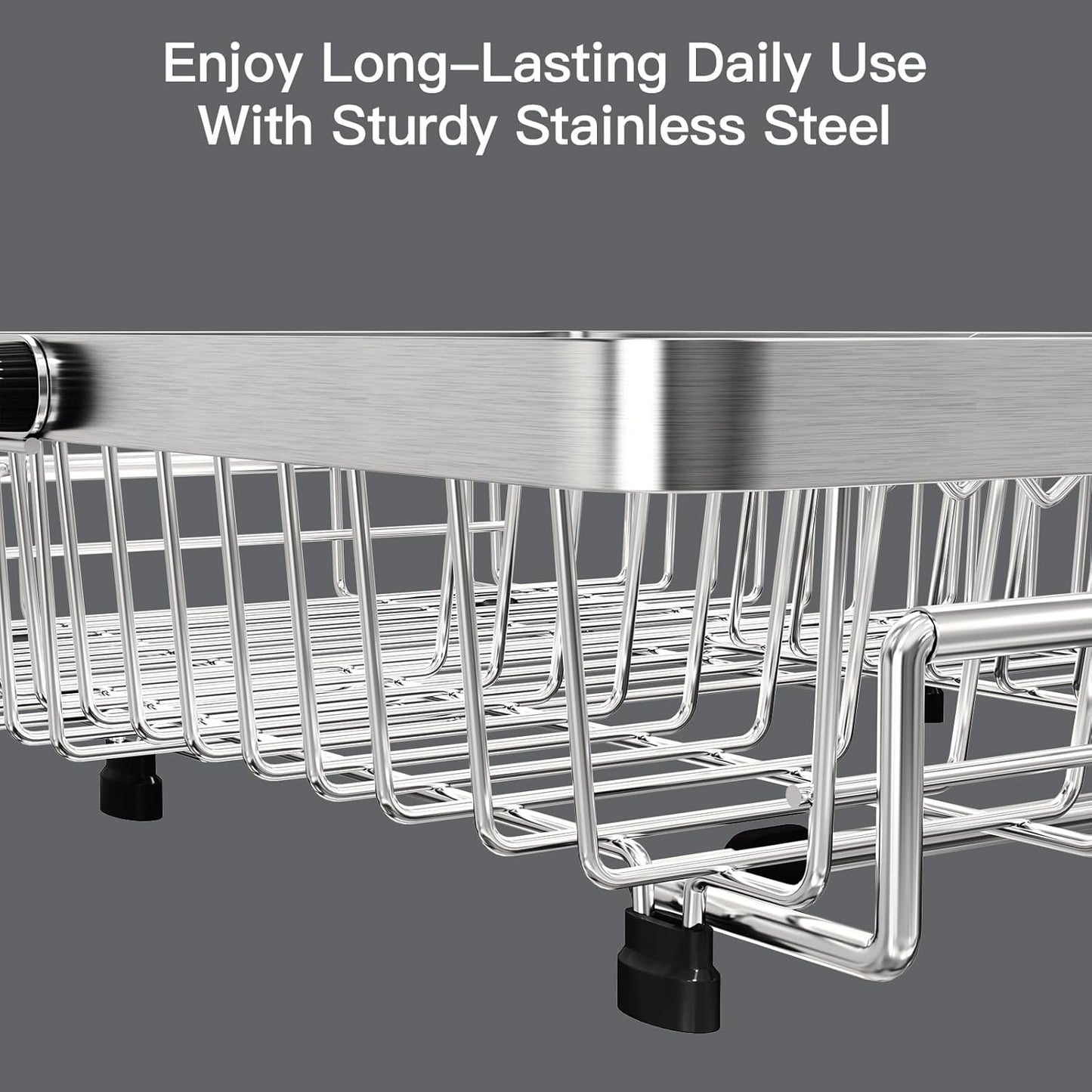 Dish Drying Rack Over The Sink, Expandable Stainless Steel Dish Drainer for Small Kitchen Counter Space Saving, RV Compact Plate Strainer In Silver Metal with Hanging Adjustable Utensil Holder