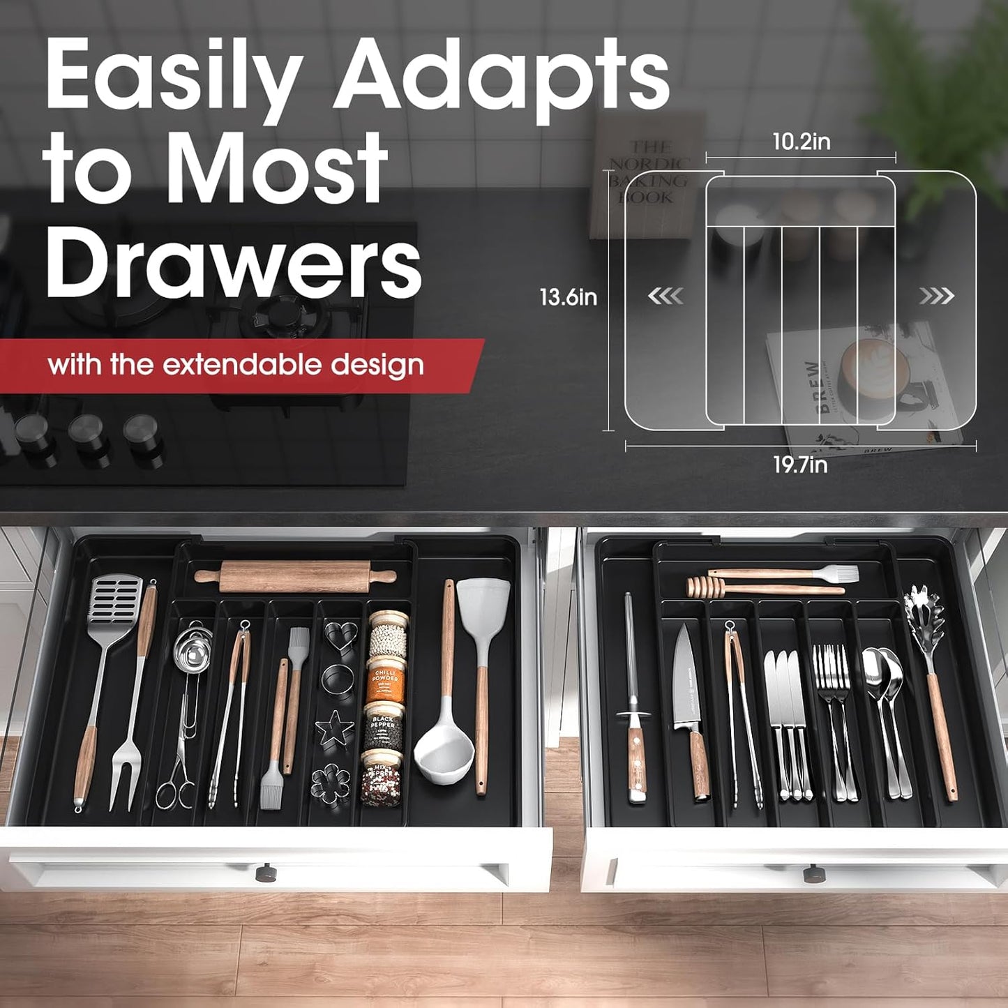 Silverware Organizer - Expandable Kitchen Drawer Organizer, Adjustable Utensil Organizer