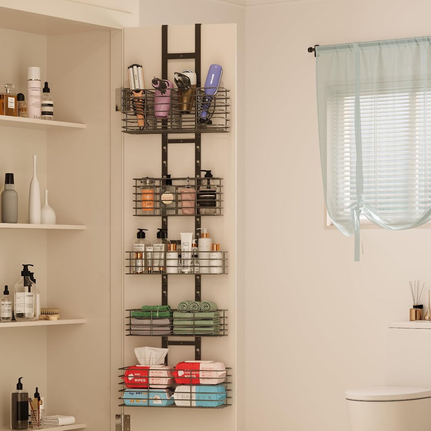 5-Tier Over The Door Organizer Bathroom - Hair Dryer Holder
